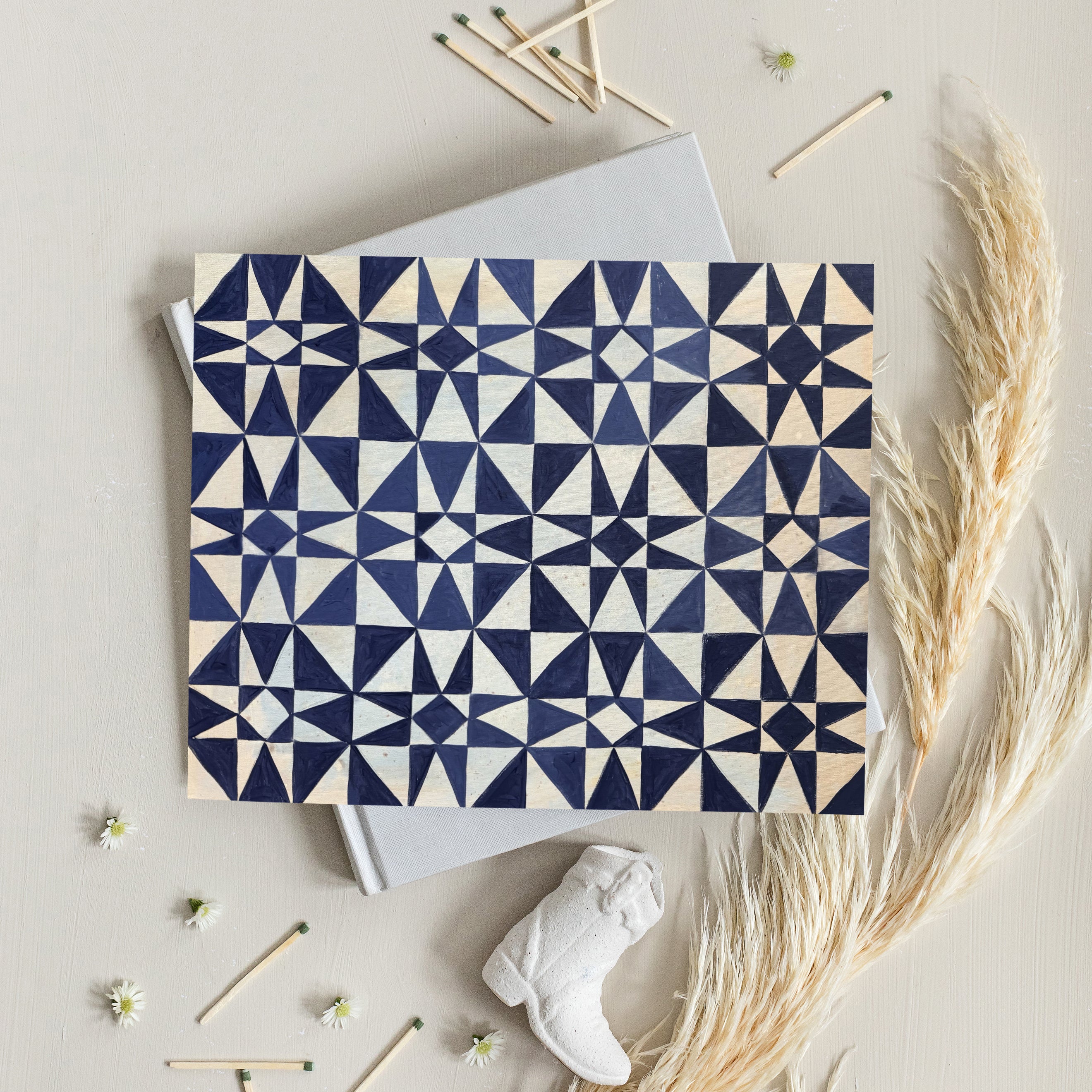Indigo Star Canvas Wall Art. horizontal