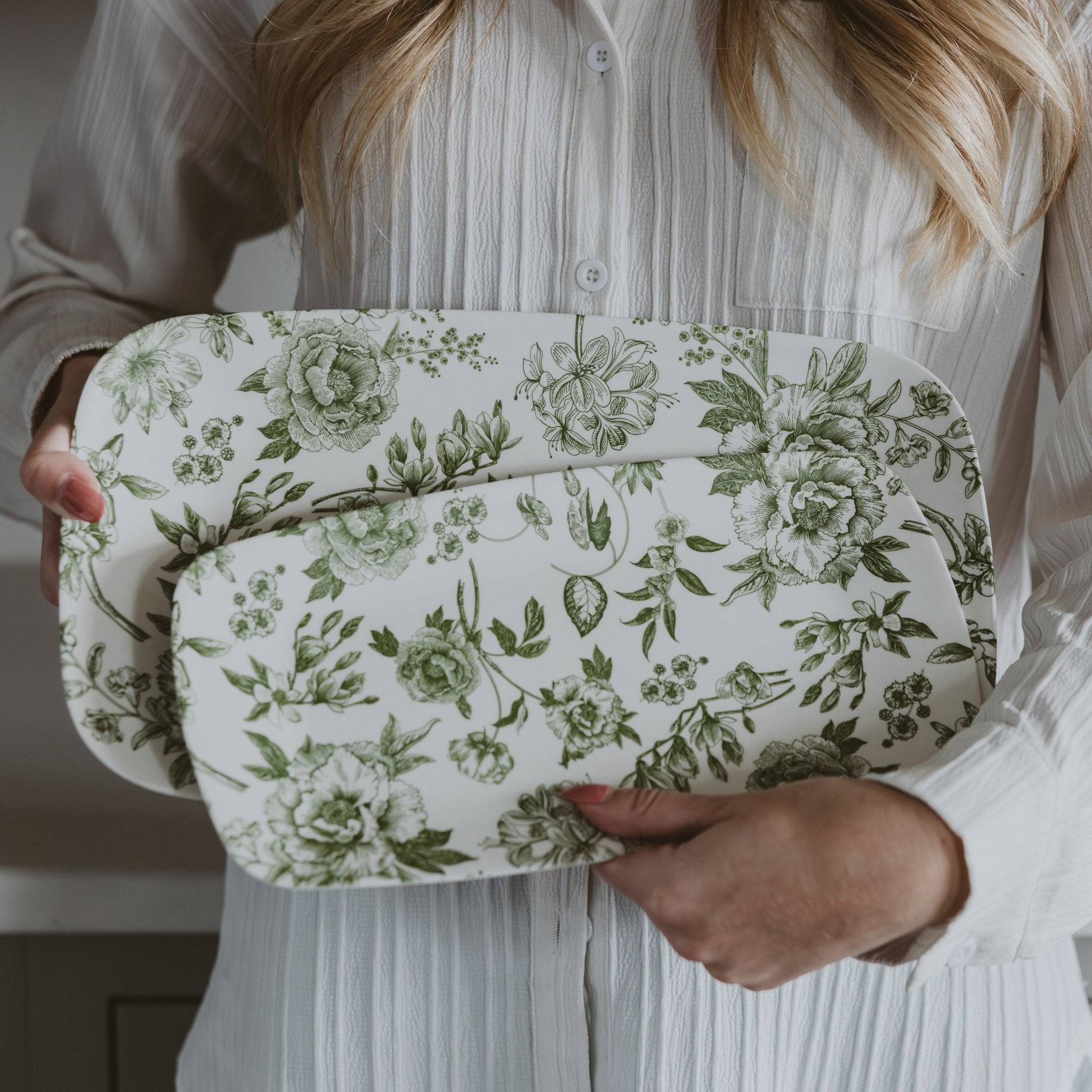 Green Delft Stacking Melamine Tray (set of 2)