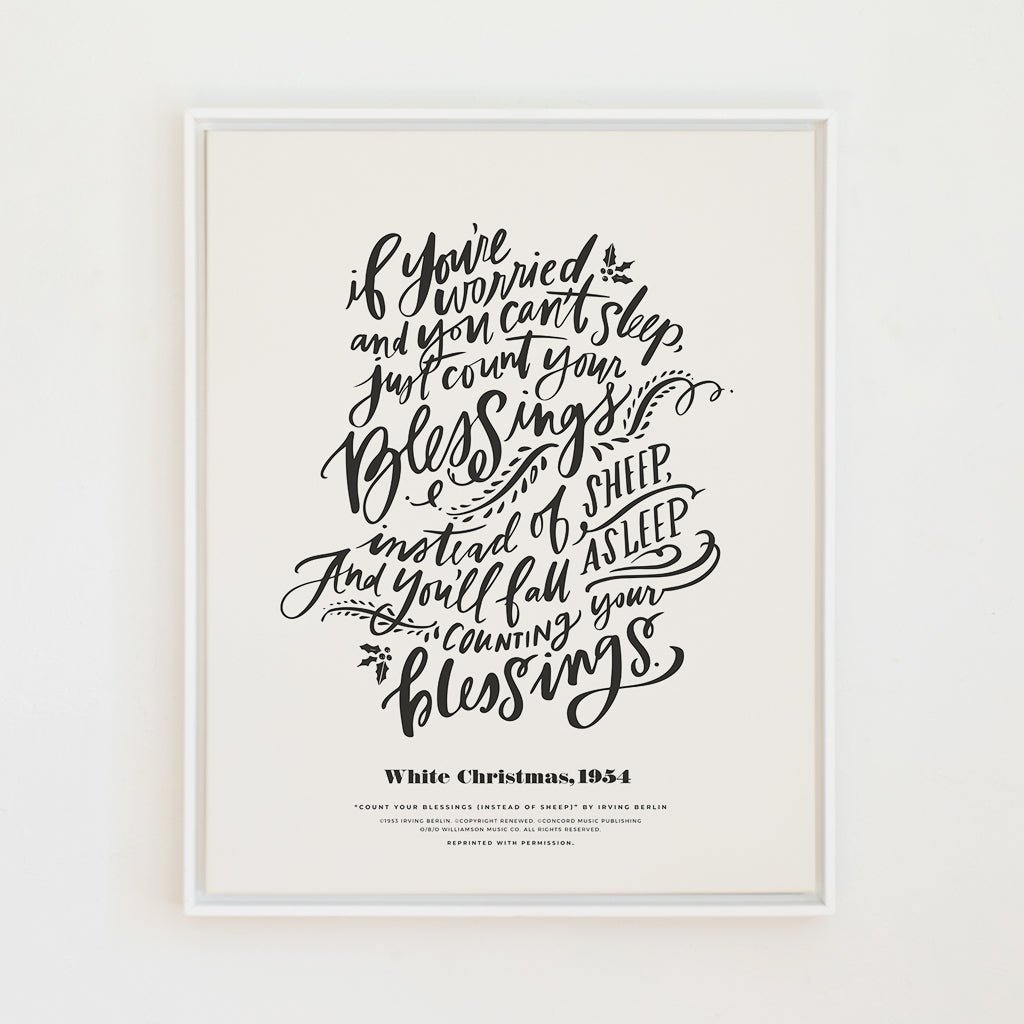 count your blessings (white christmas) canvas