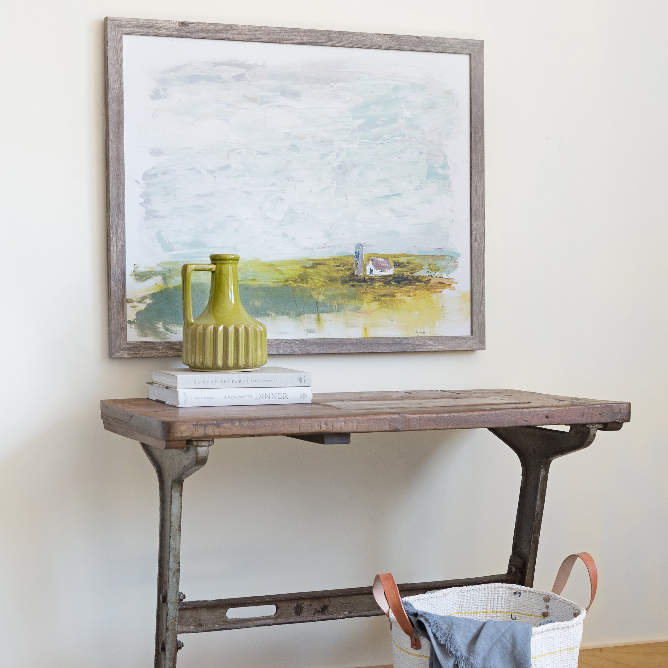 Little White Barn canvas framed in Grey Barnwood, size 38 x 30