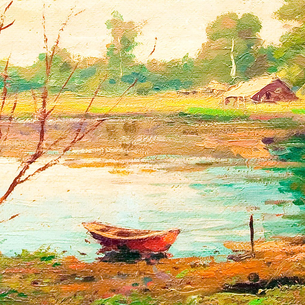 canoe on a peaceful lake canvas