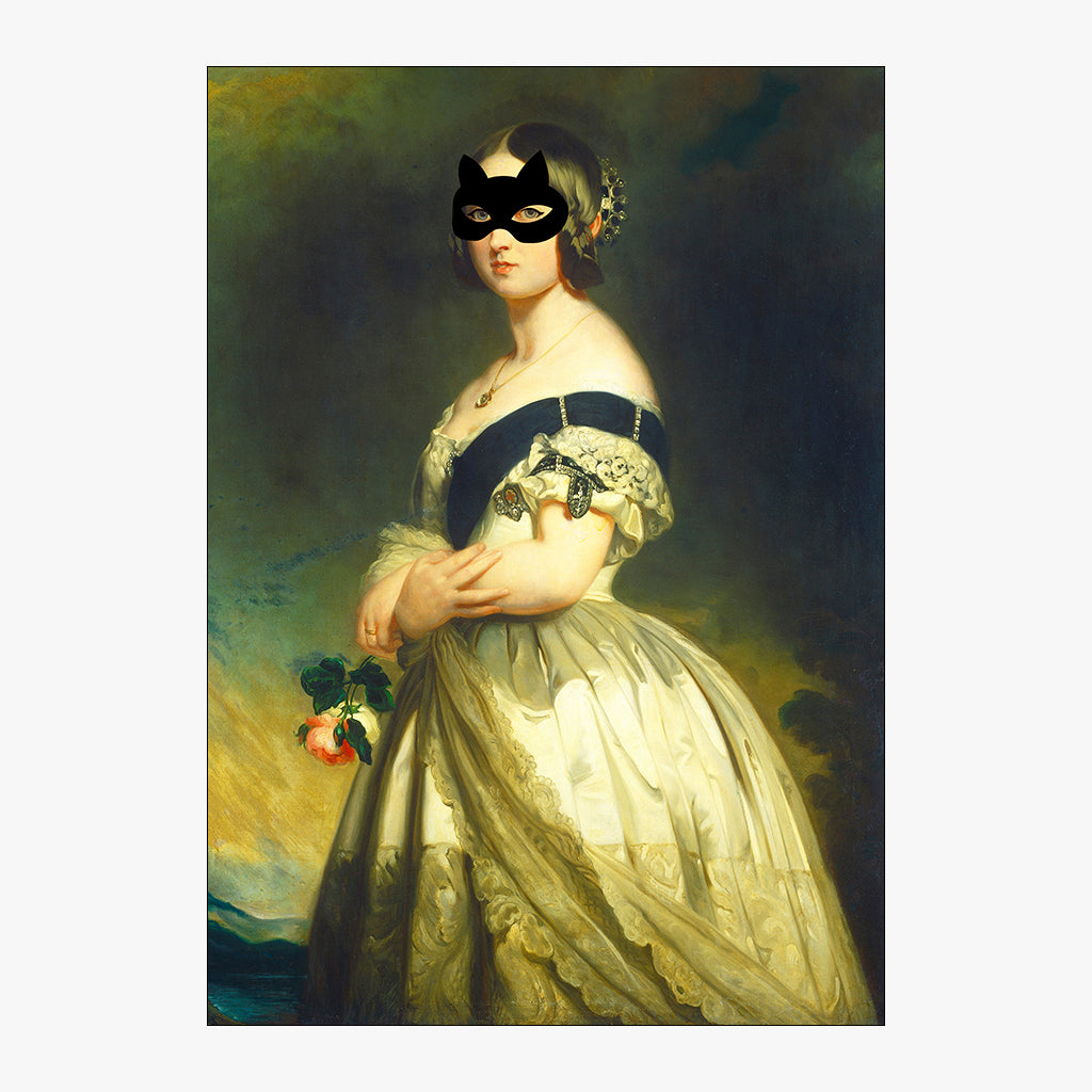a size design for queen victoria & her cat mask