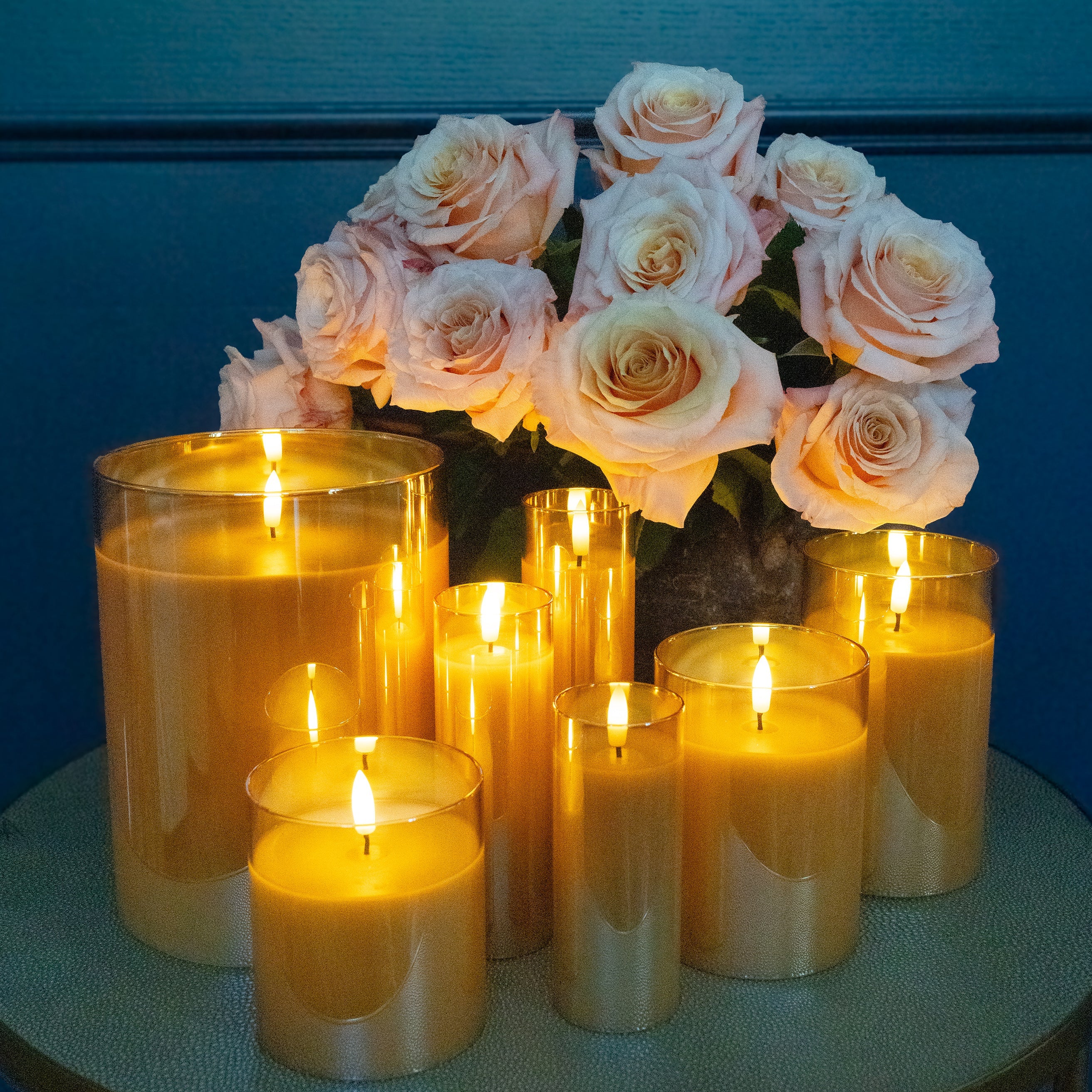 Huge Amber LED Flameless Hurricane Glass Candle