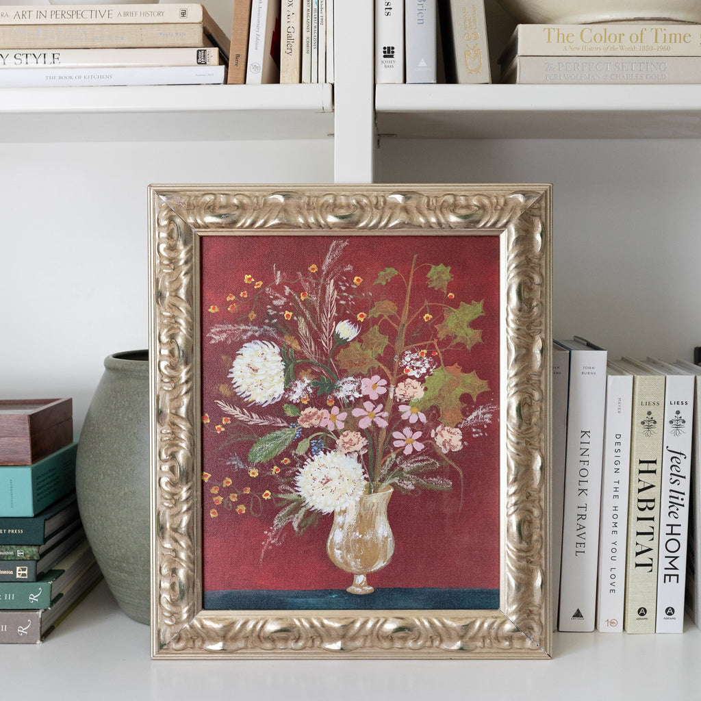 autumnal arrangement canvas framed in antique gold, size 11 x 14