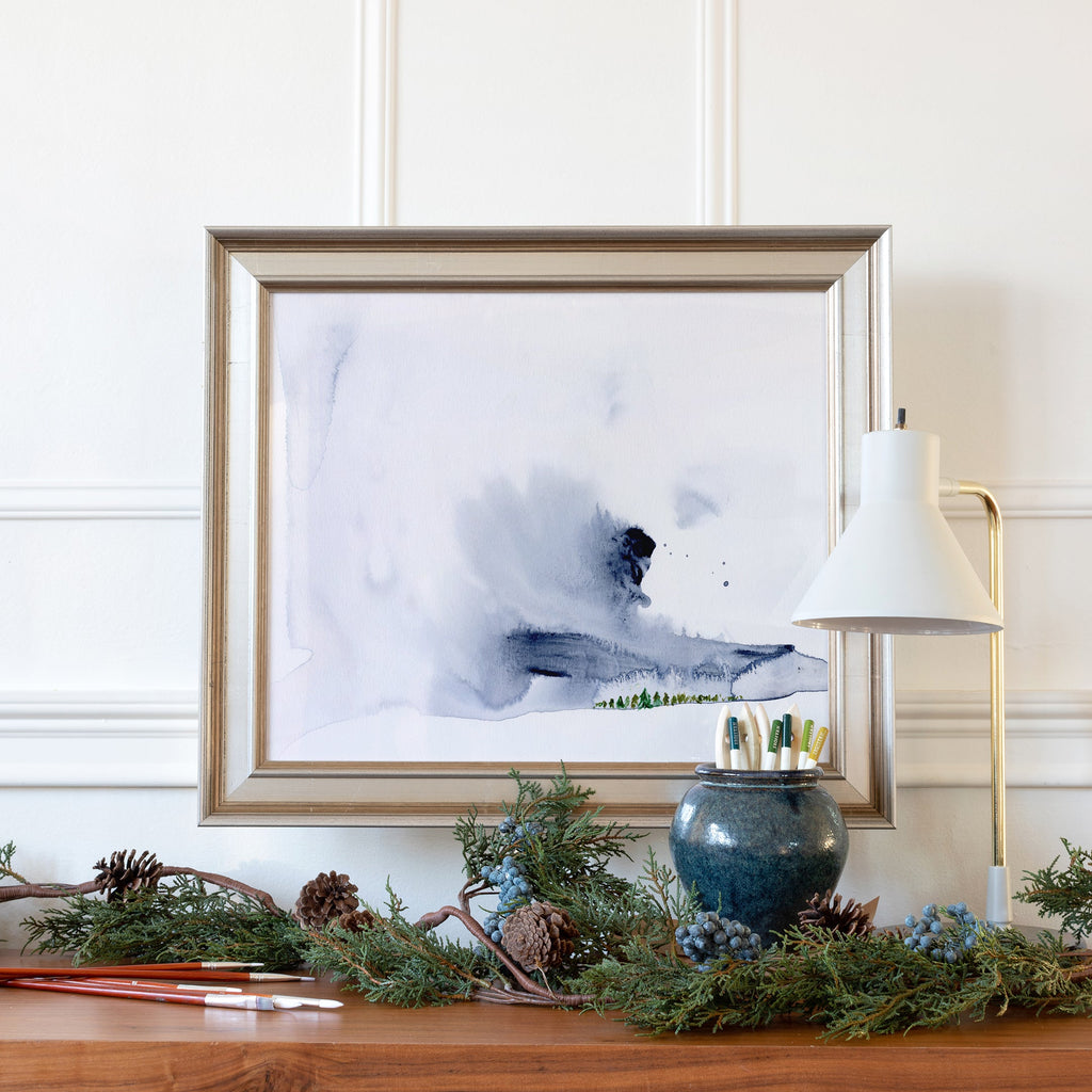 winter horizon canvas framed in champagne silver, size 30 x 24
