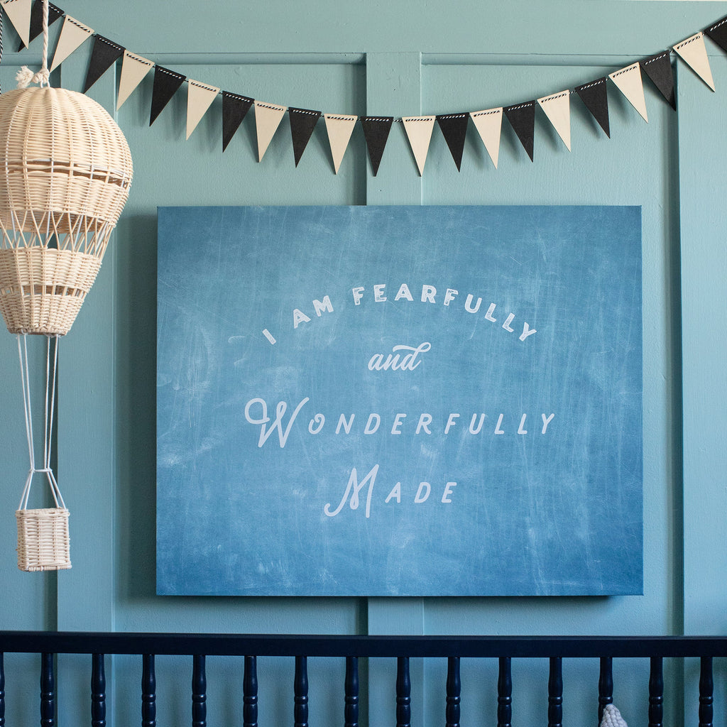 fearfully & wonderfully made unframed canvas print in chambray, size 38 x 30