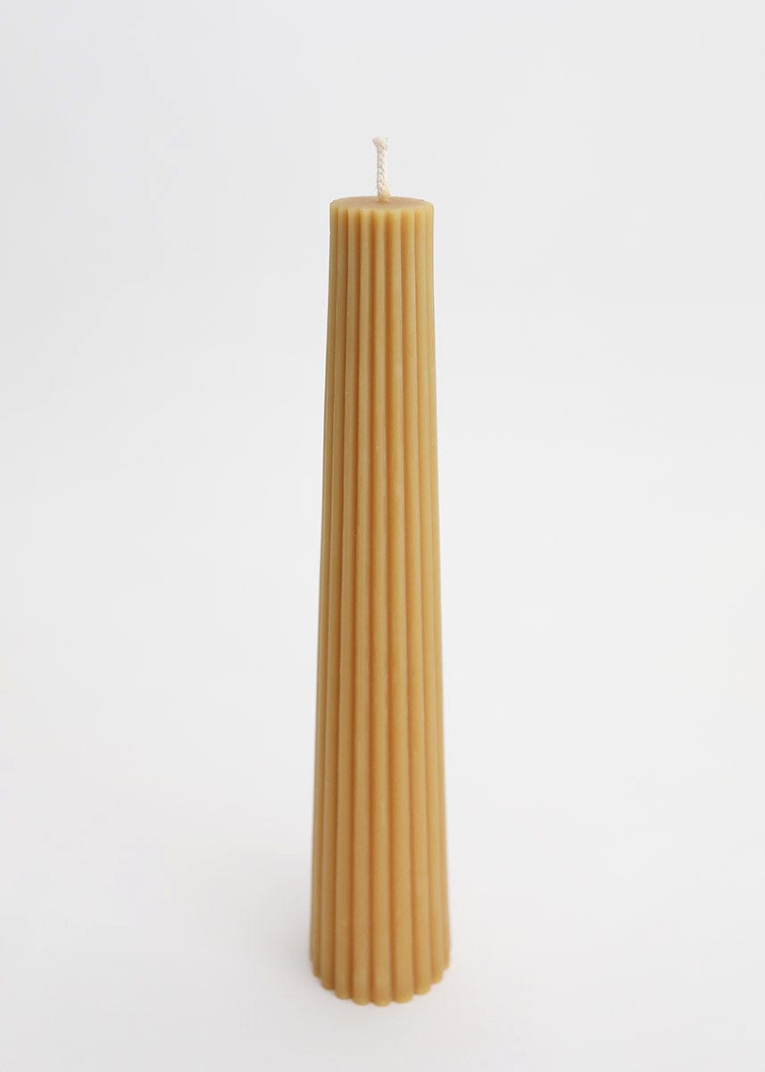 Tall Natural Beeswax Fluted Pillar Candle - 13.5"