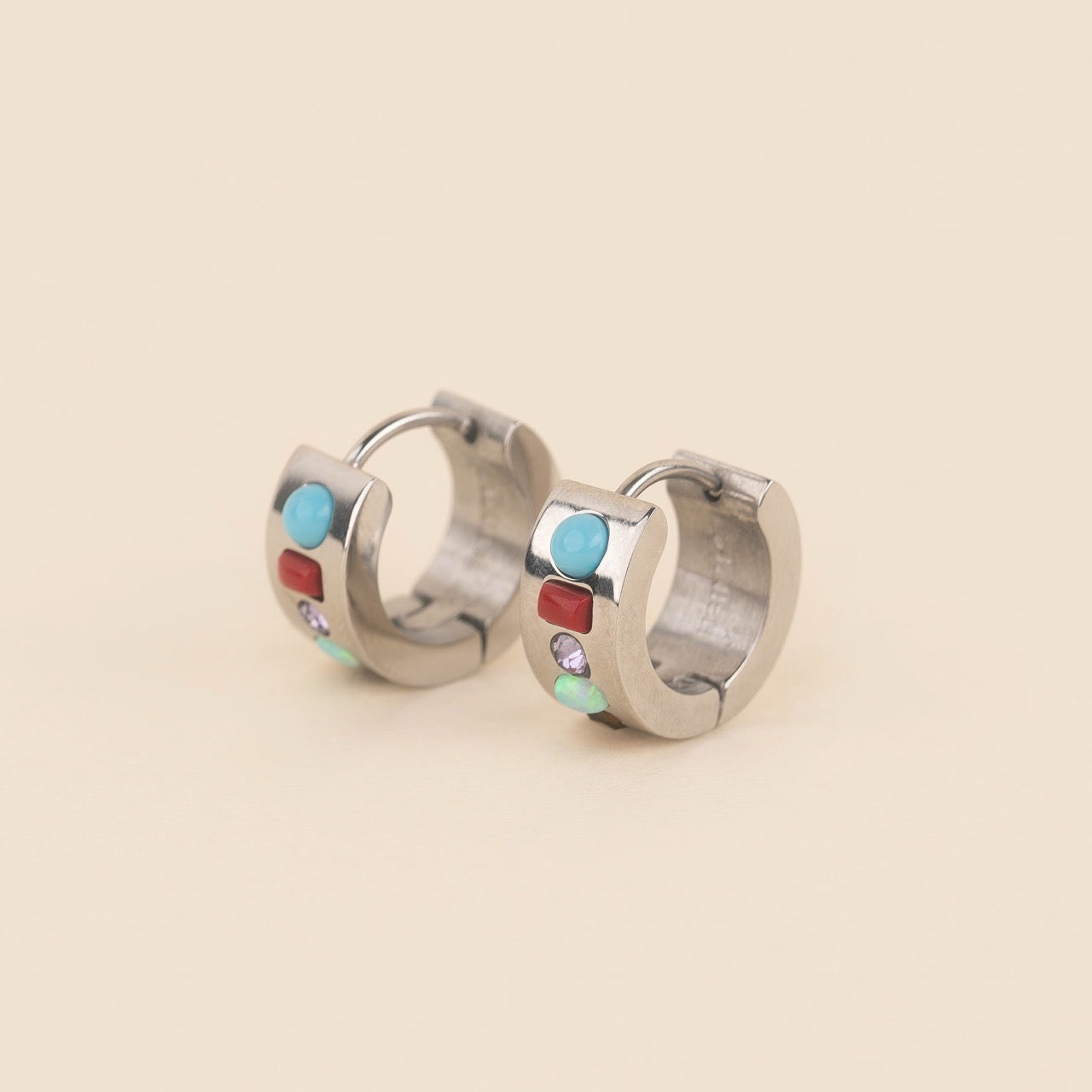 Gemstone Super Chunky Huggie Hoop Earrings