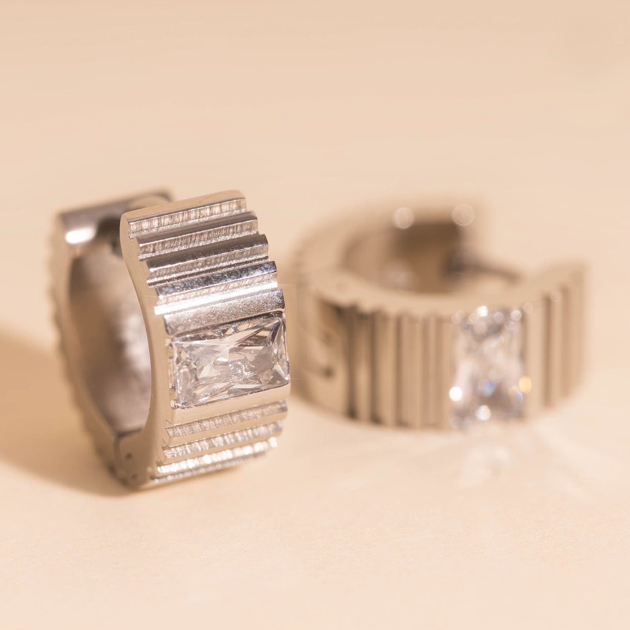 Textured Crystal Super Chunky Huggie Hoop Earrings