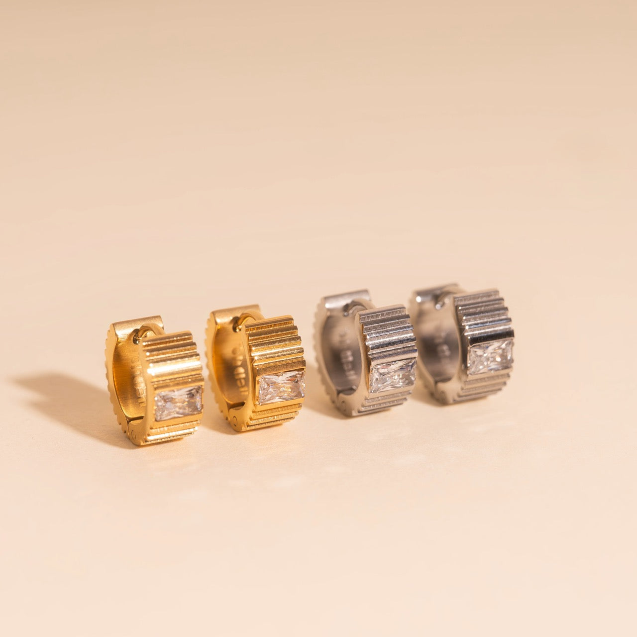 Textured Crystal Super Chunky Huggie Hoop Earrings