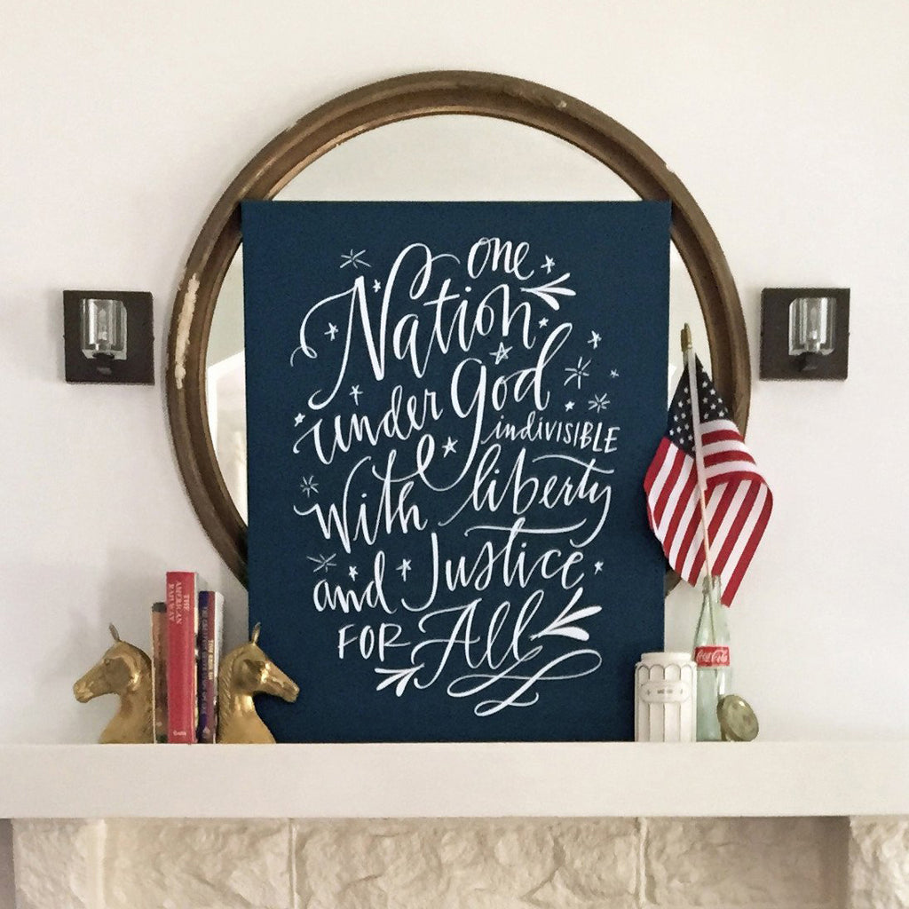 one nation unframed canvas in interior navy, size 24 x 30