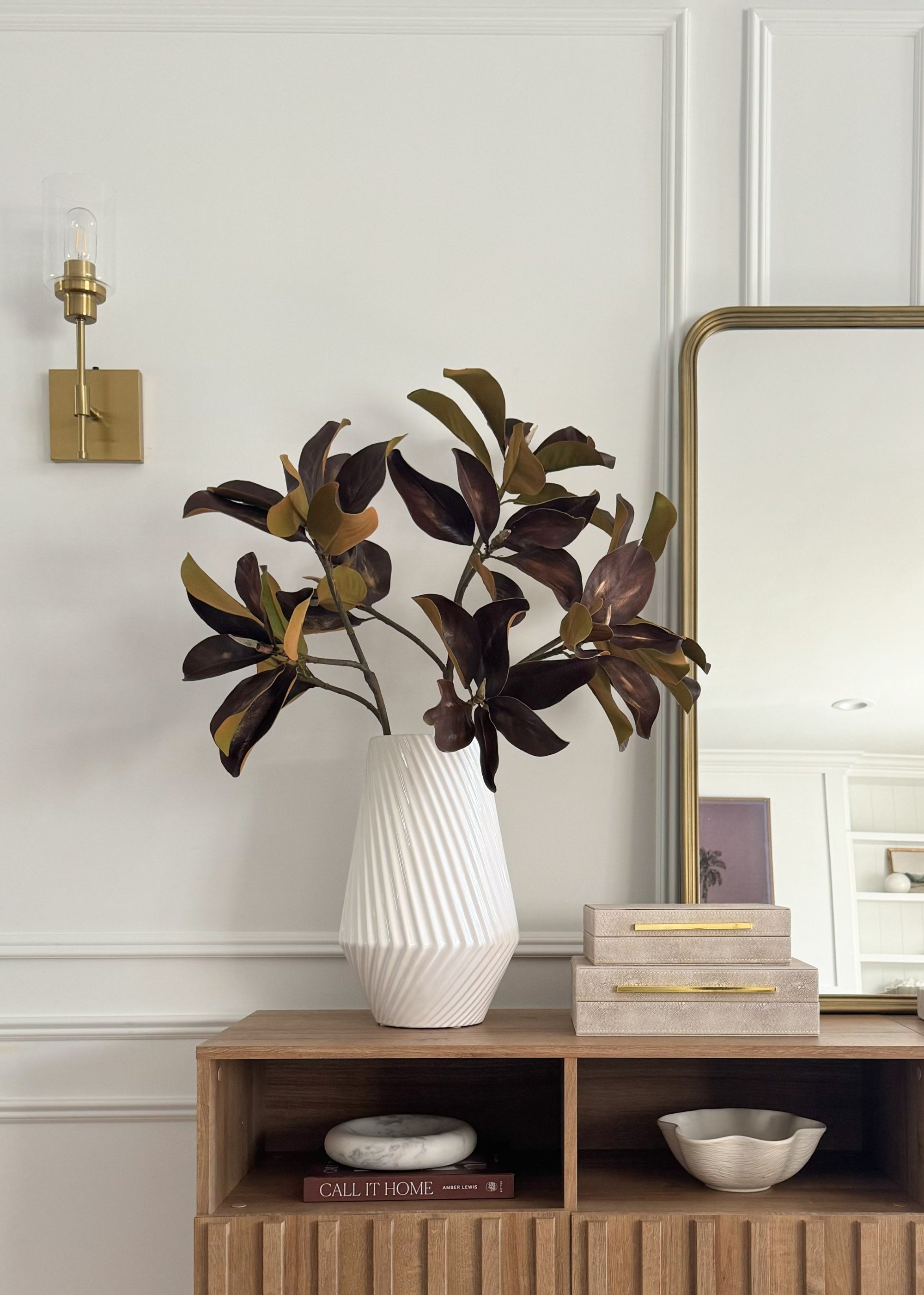 Warm Brown Fake Magnolia Leaf Branch - 38.5"