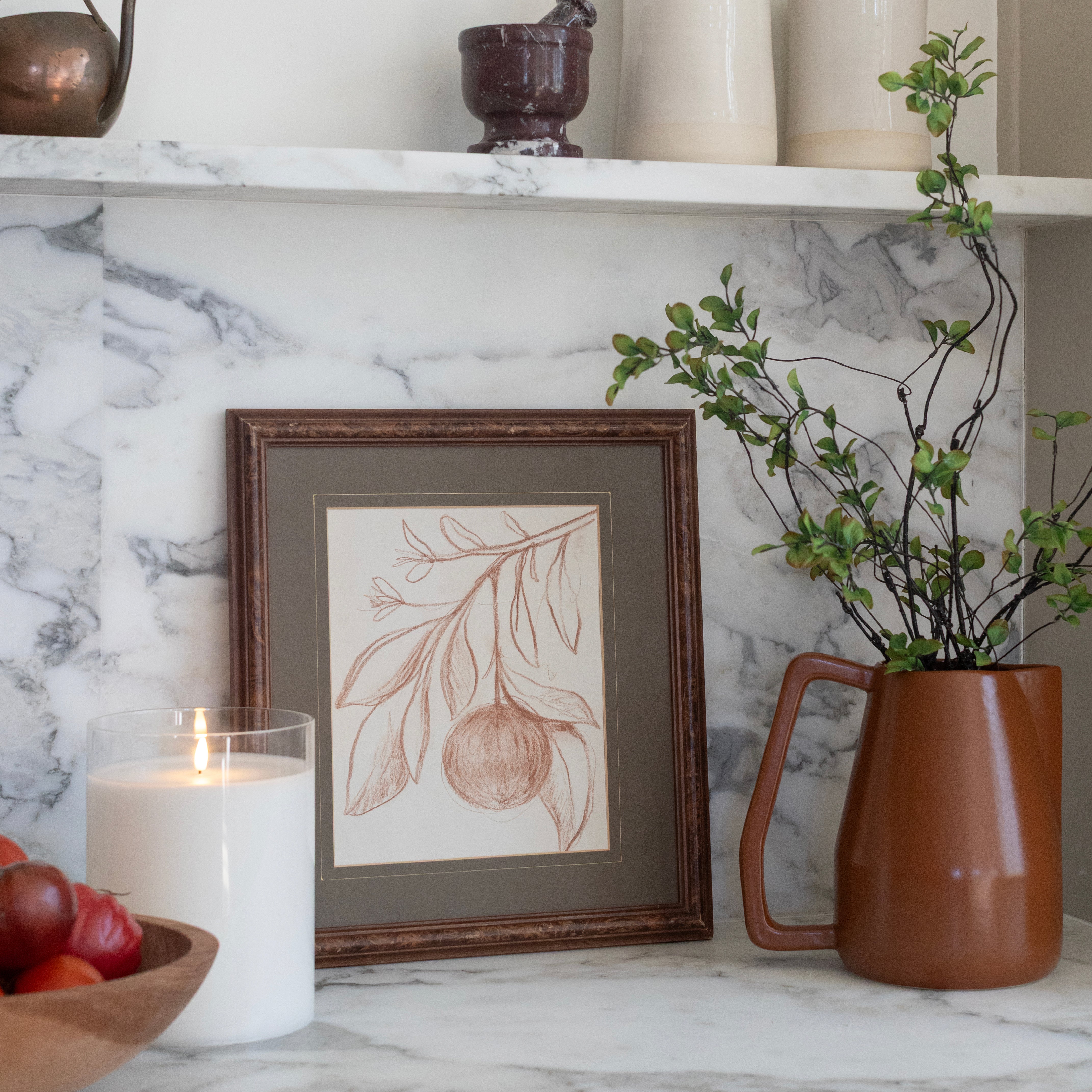 Sepia Pom Sketch Luxe Art Print