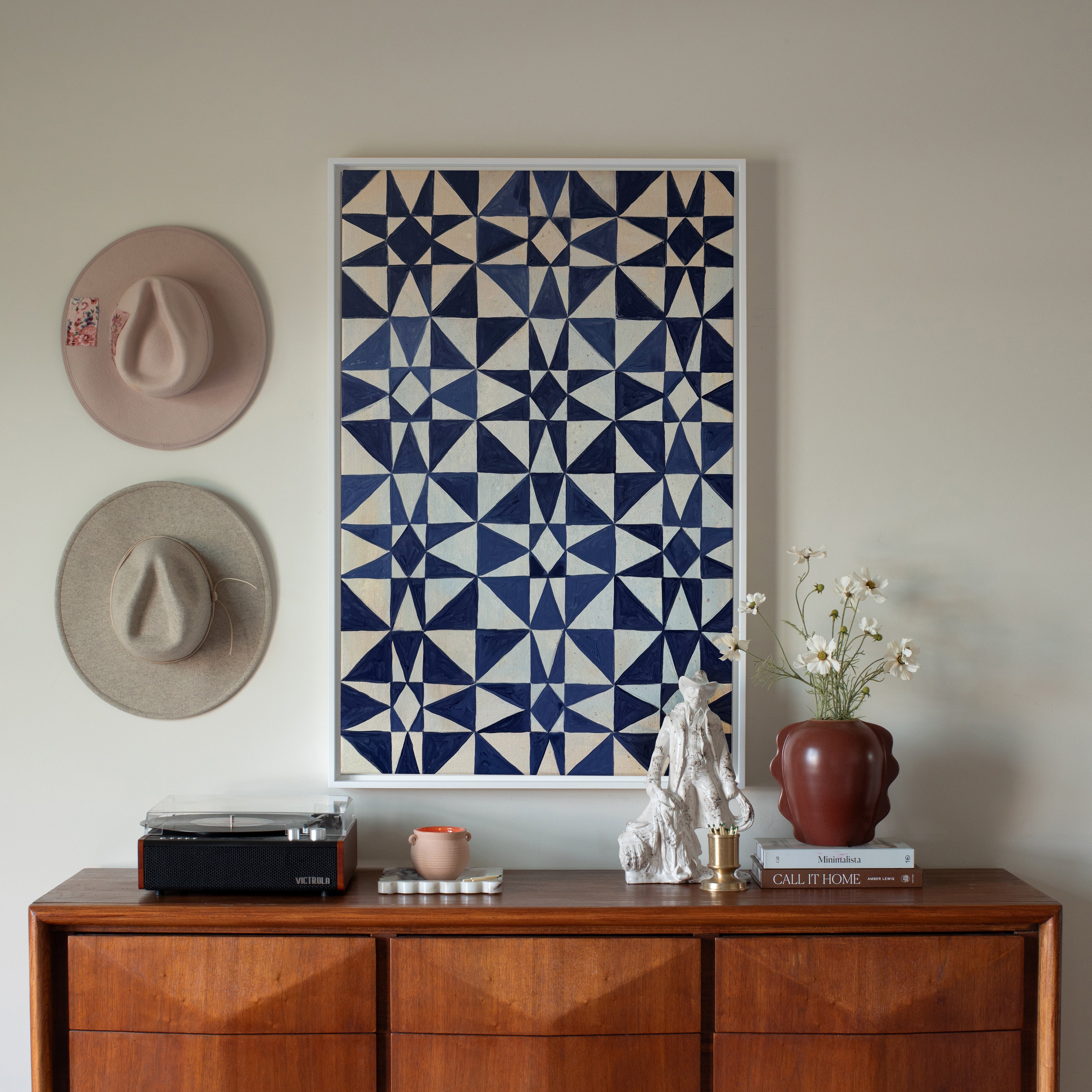 Indigo Star Quilt Canvas Art. Rectangle