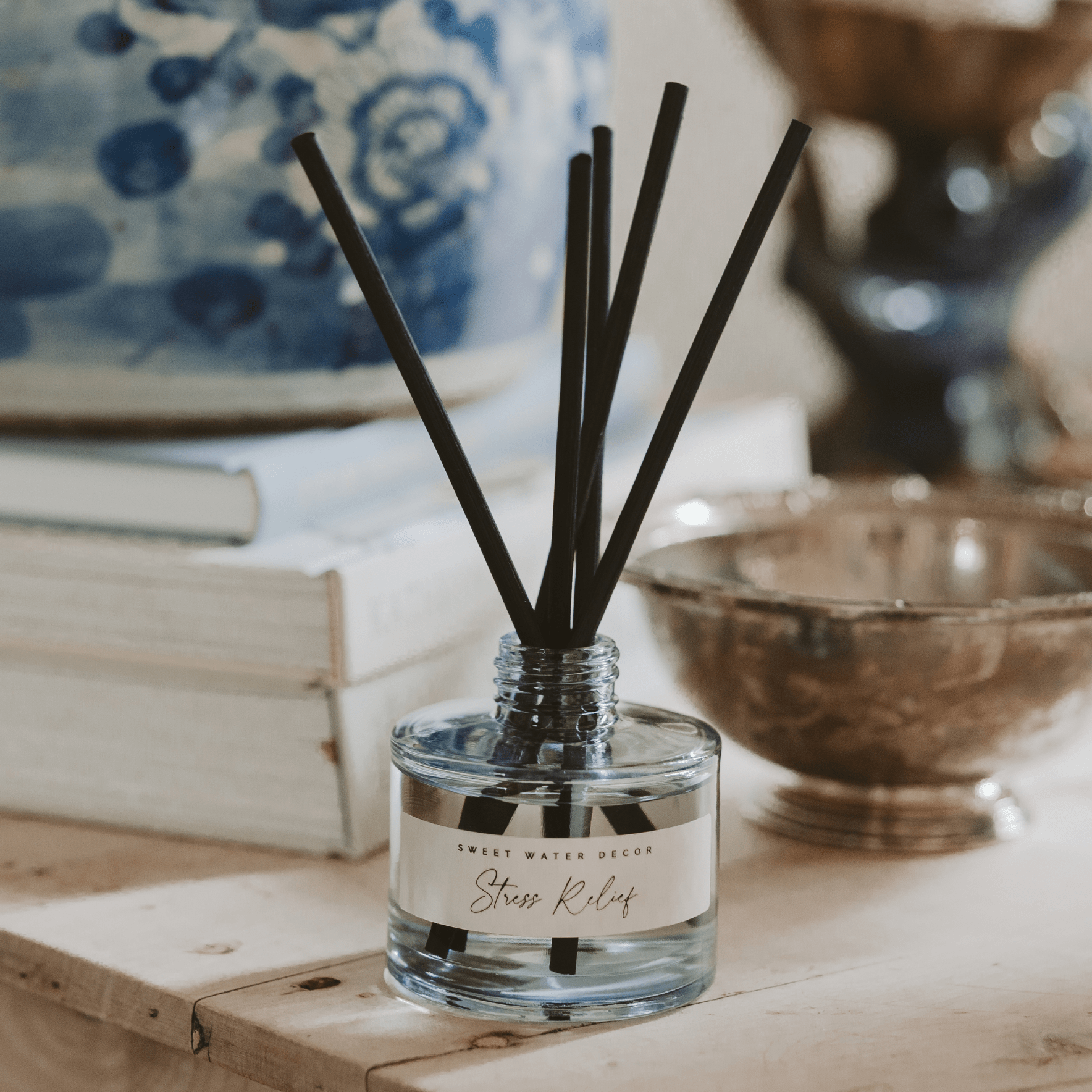 Stress Relief Blue Tinted Glass Jar Reed Diffuser