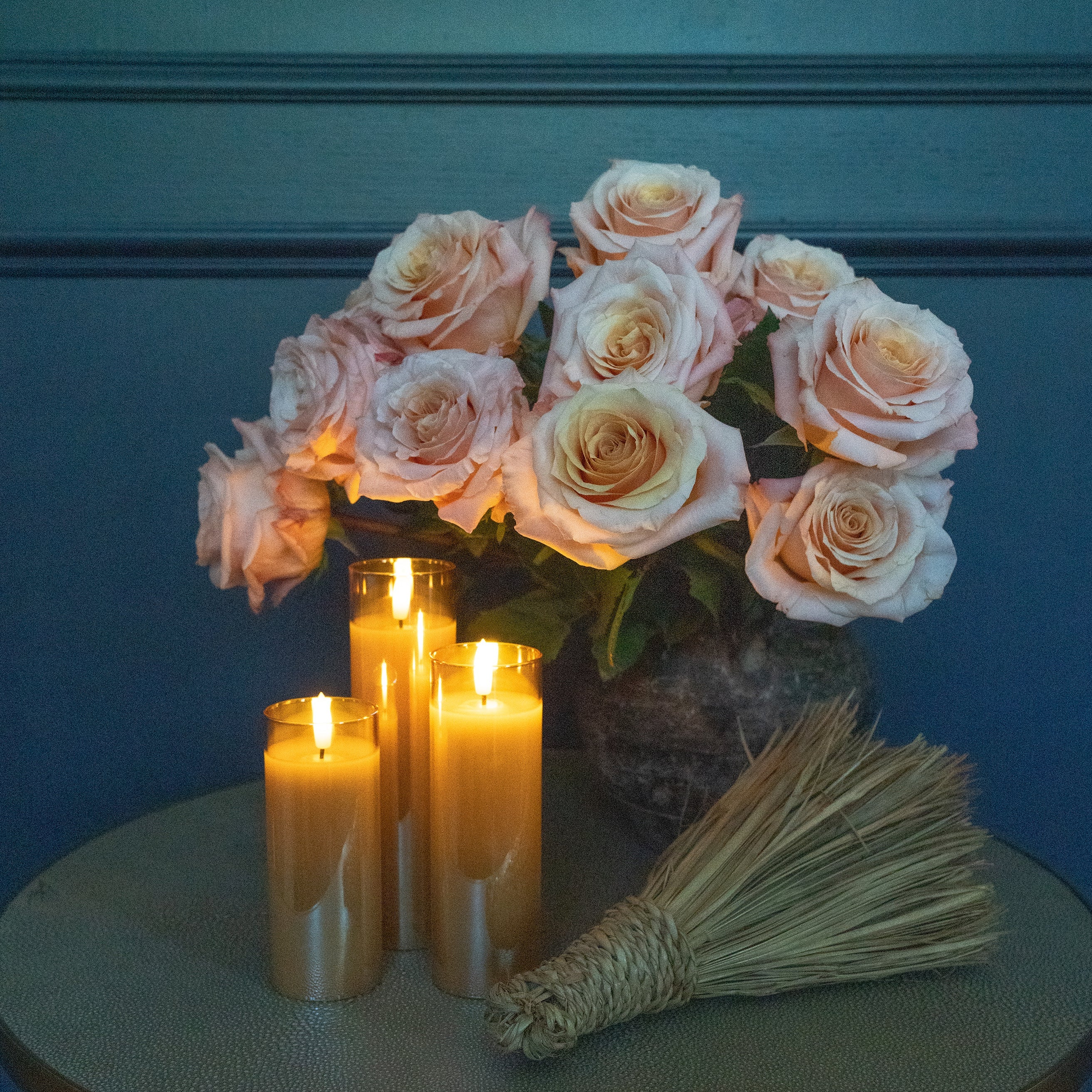 Amber Pillar Flameless LED Glass Candle (Slender – Set of 3)