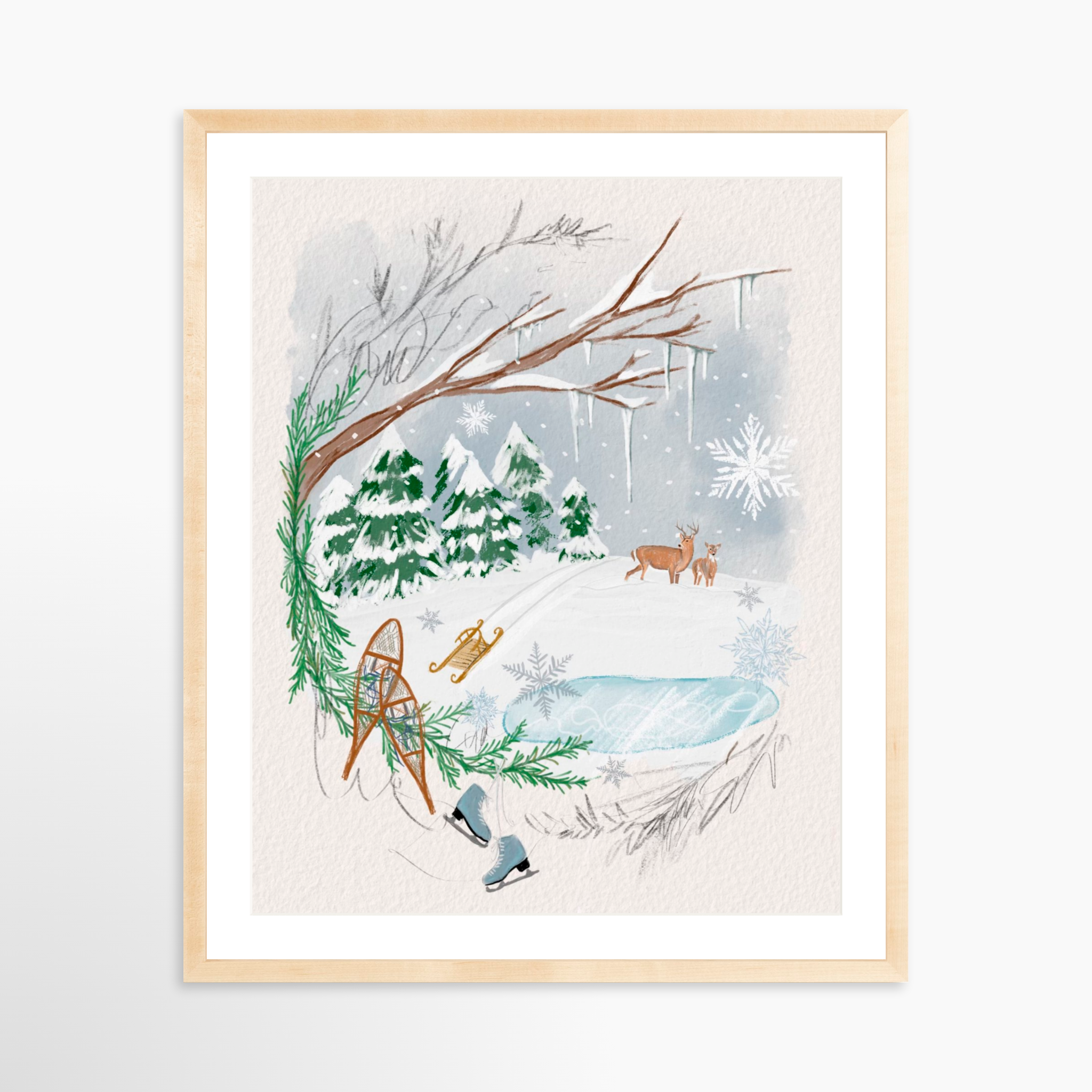 24x30 / Natural Frame + White Mat