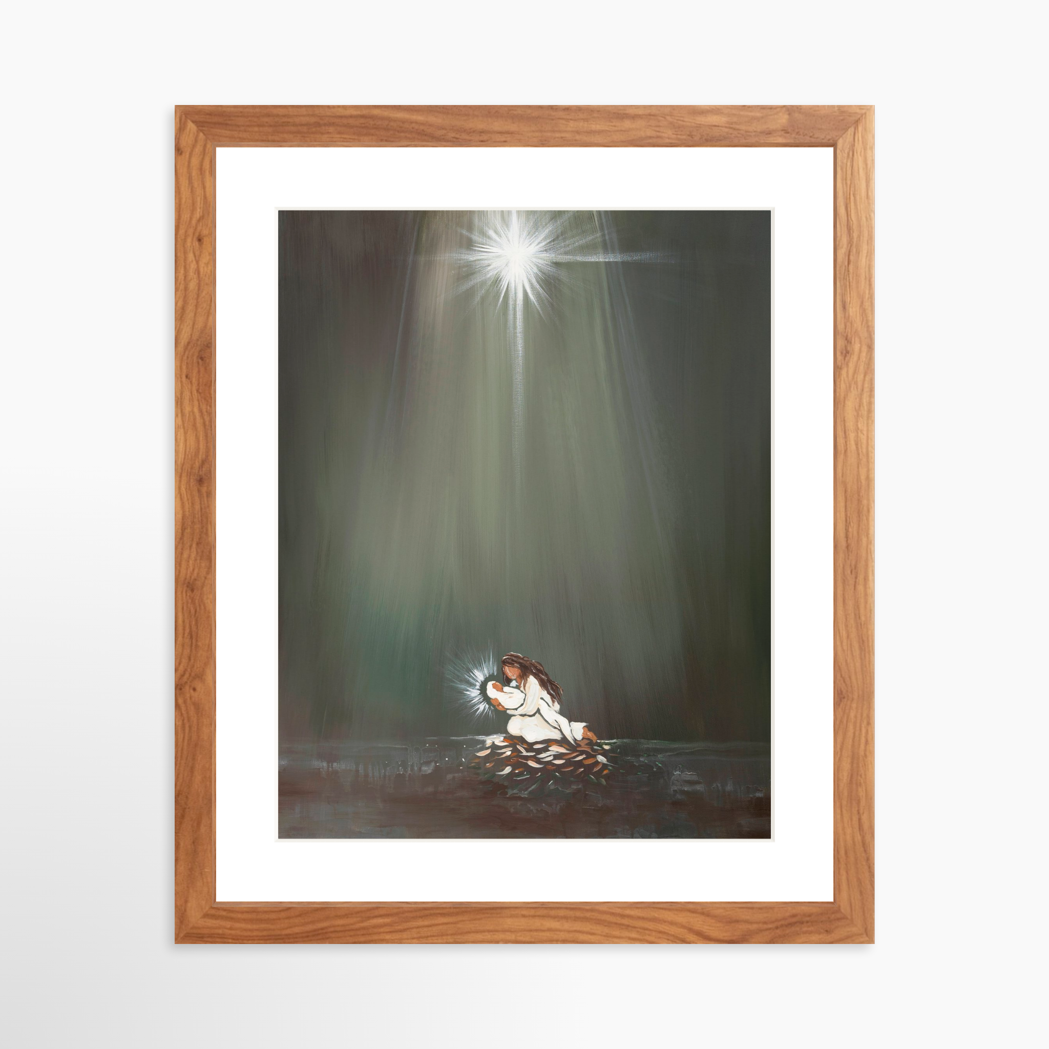 11x14 / Light Walnut Frame + White Mat