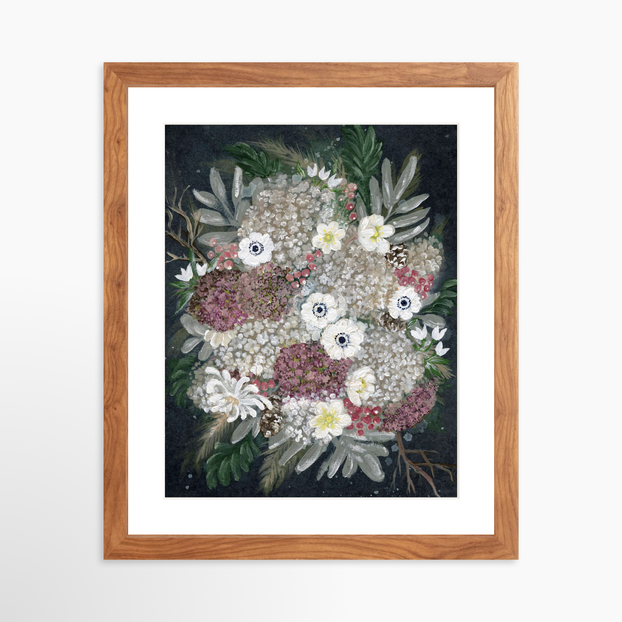 11x14 / Light Walnut Frame + White Mat