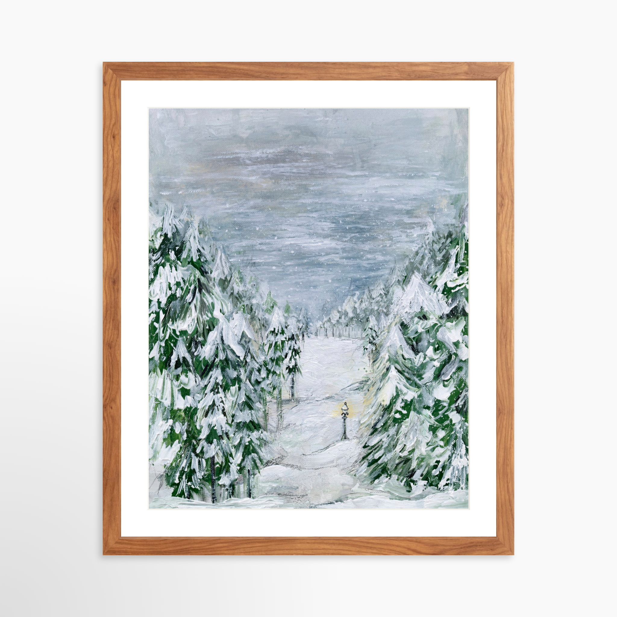 16x20 / Light Walnut Frame + White Mat
