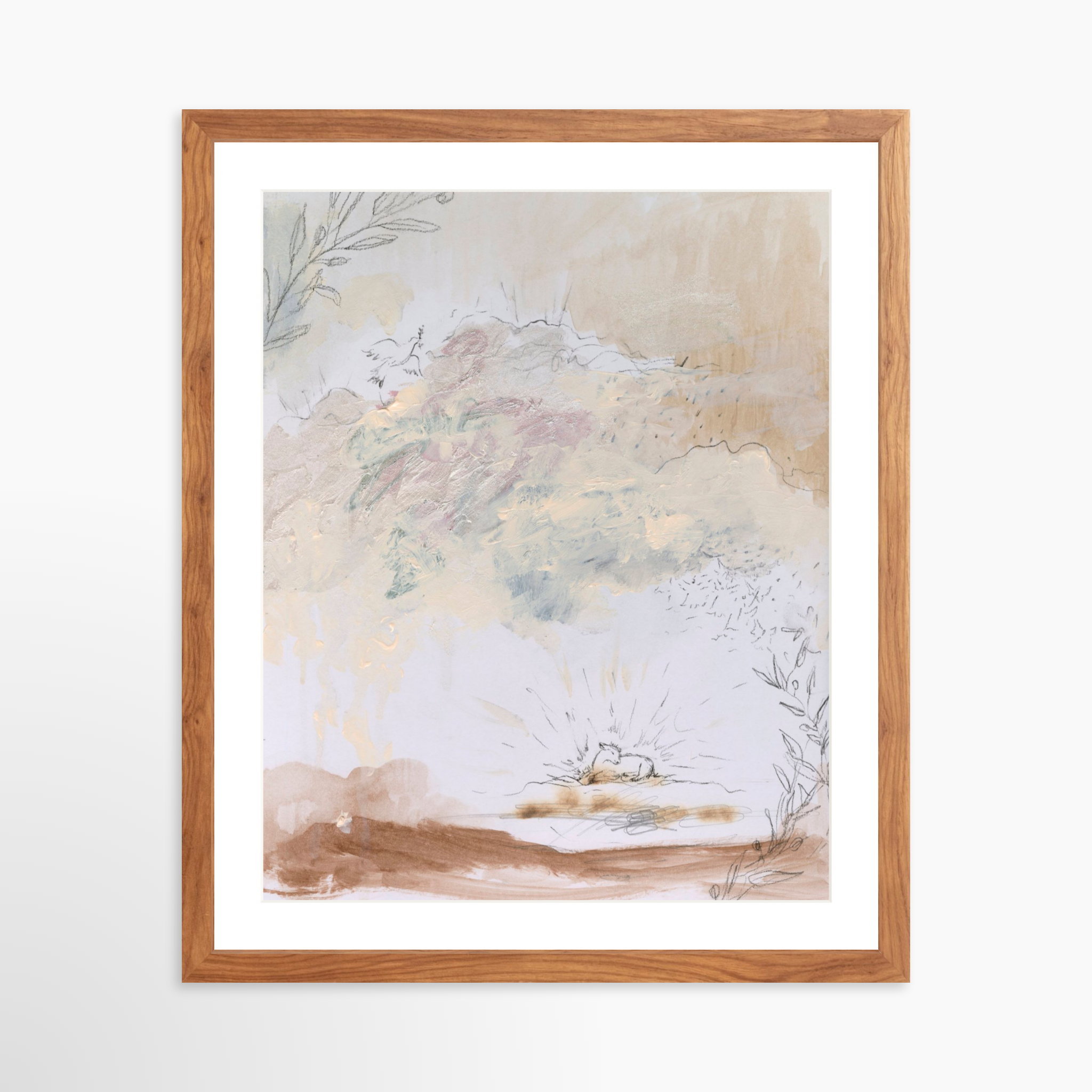16x20 / Light Walnut Frame + White Mat