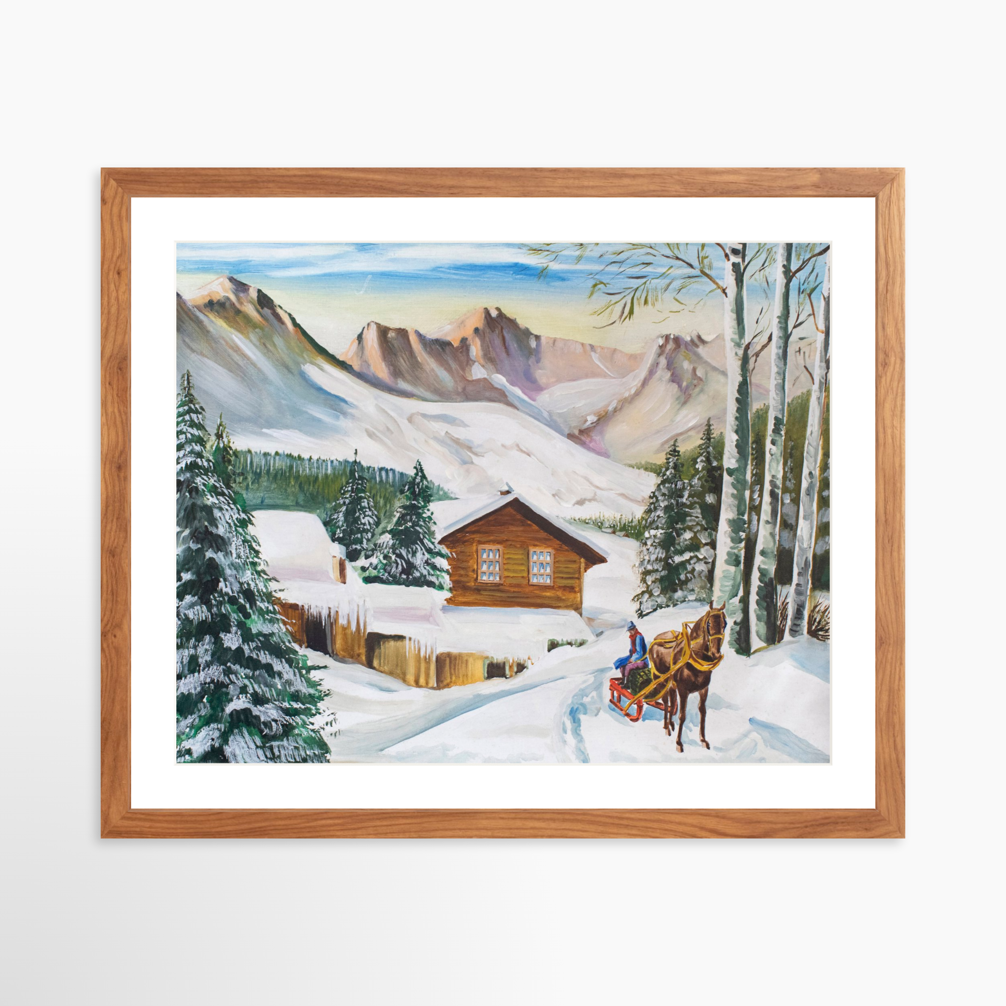 20x16 / Light Walnut Frame + White Mat