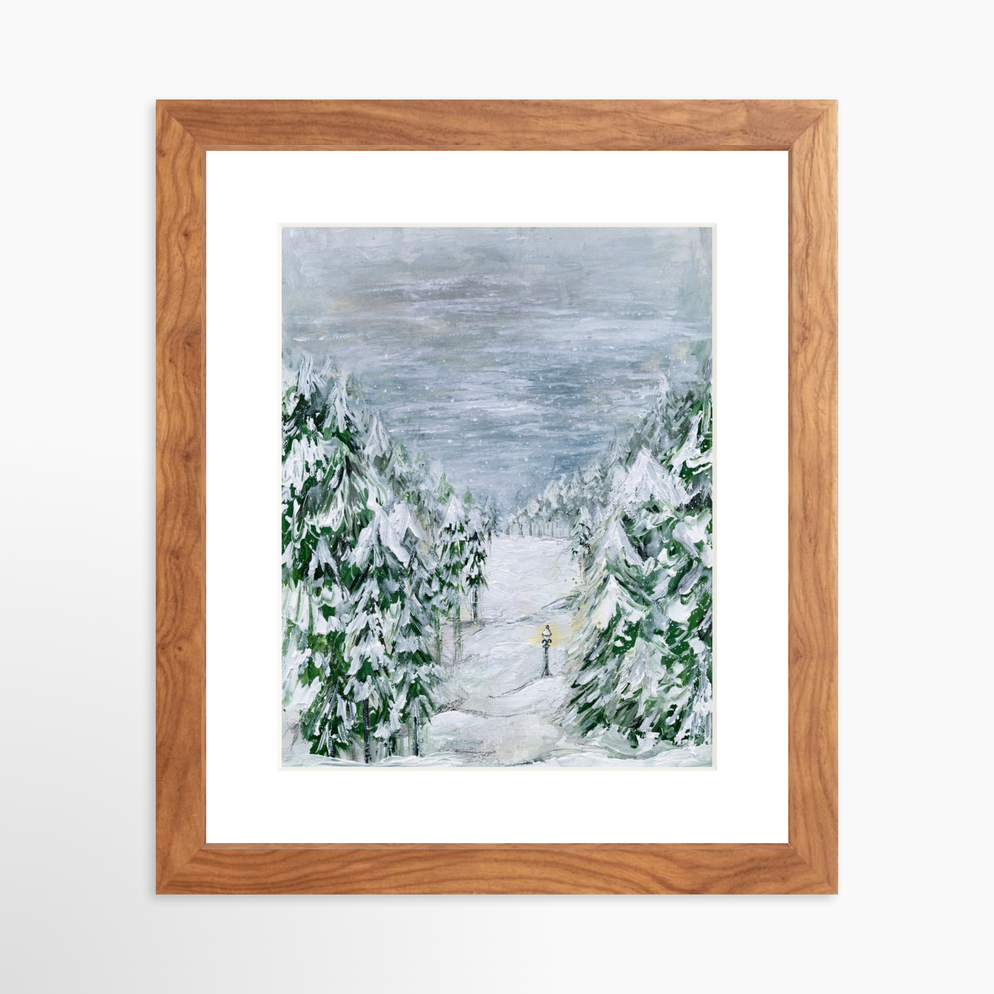 8x10 / Light Walnut Frame + White Mat