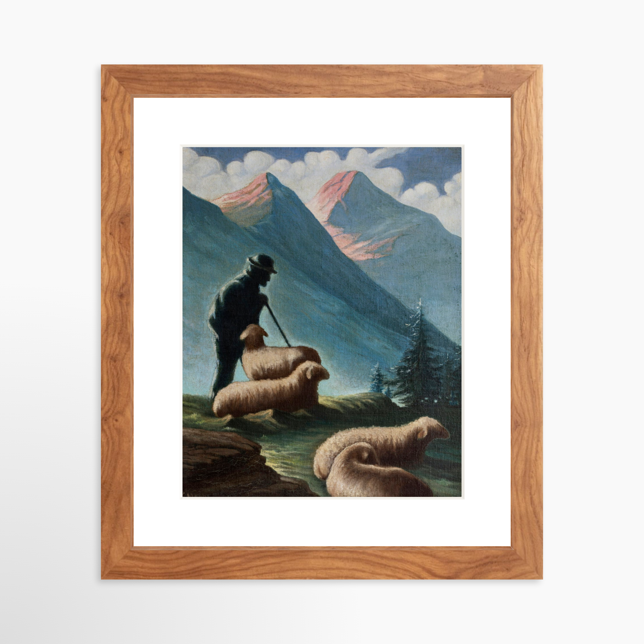 8x10 / Light Walnut Frame + White Mat