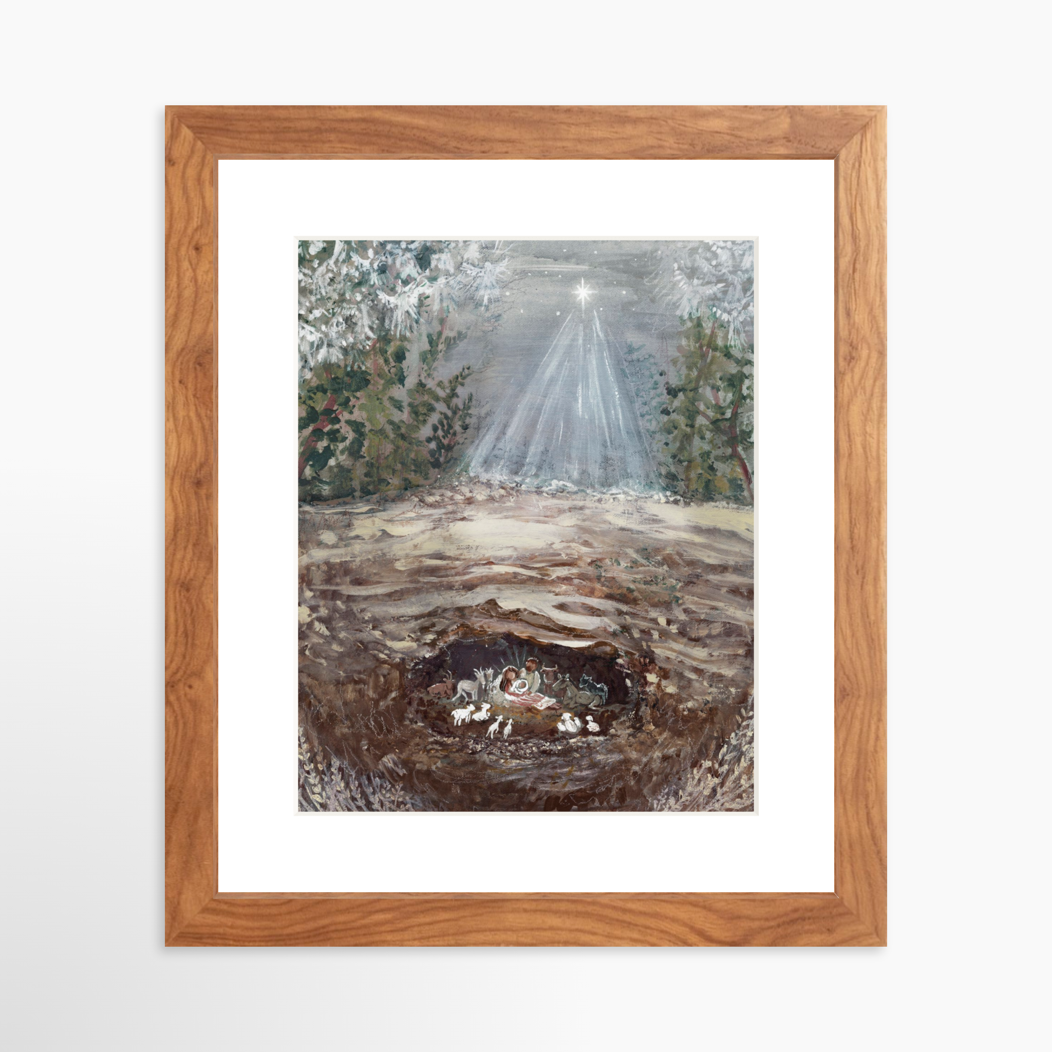 8x10 / Light Walnut Frame + White Mat