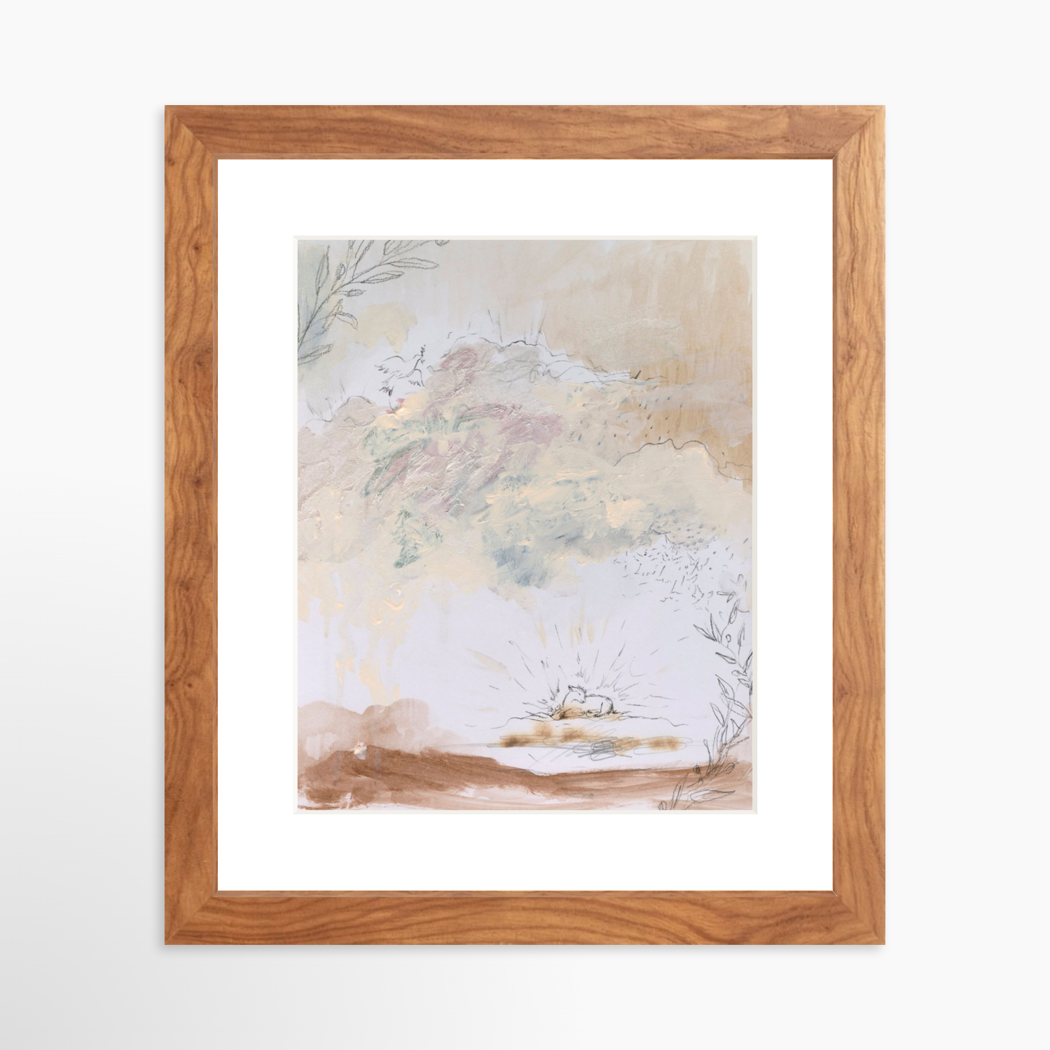 8x10 / Light Walnut Frame + White Mat