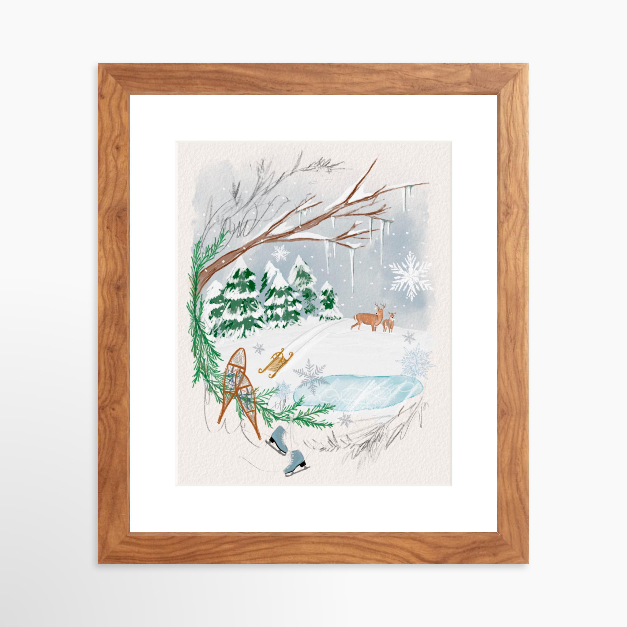 8x10 / Light Walnut Frame + White Mat