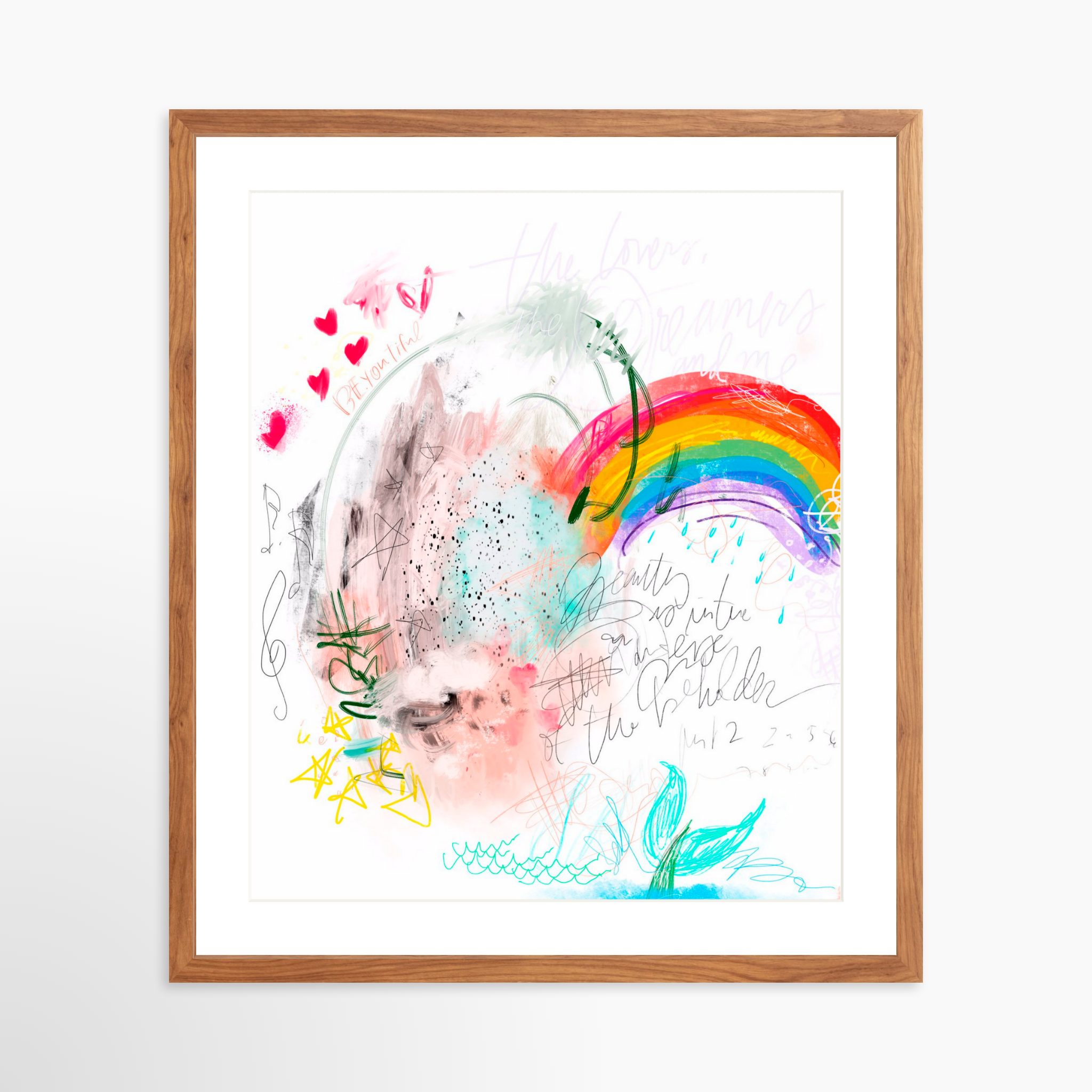 20x25 / Light Walnut Frame + White Mat