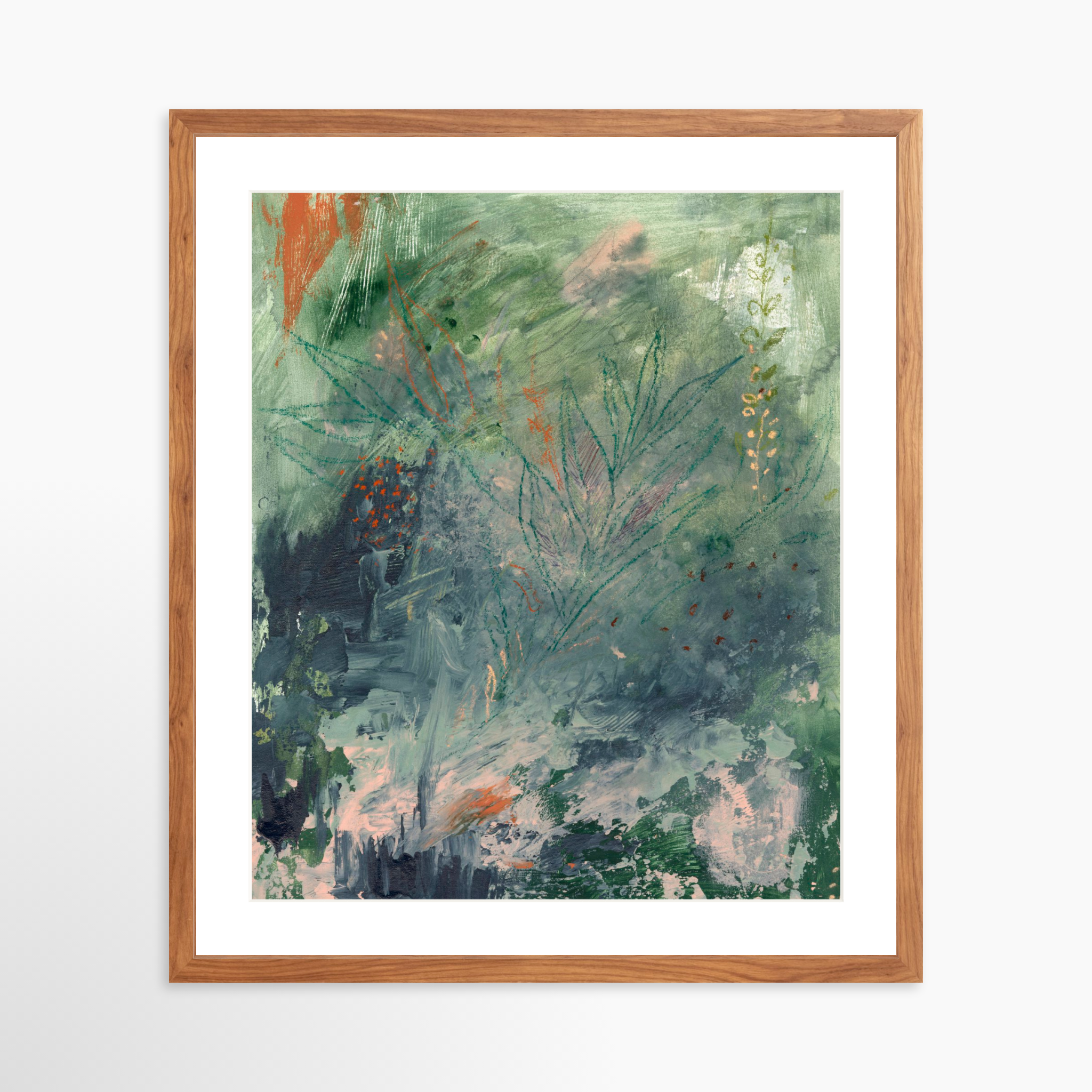 20x25 / Light Walnut Frame + White Mat