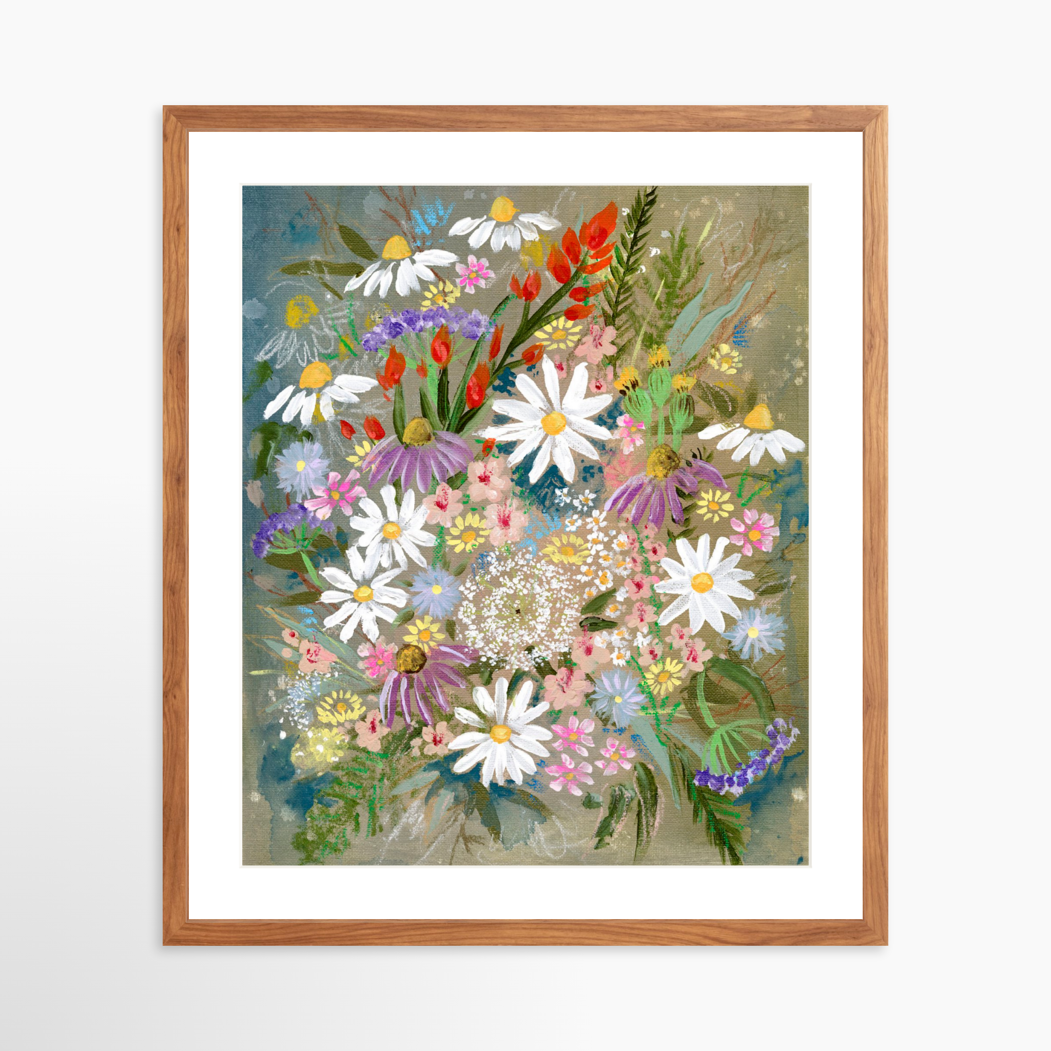 20x25 / Light Walnut Frame + White Mat