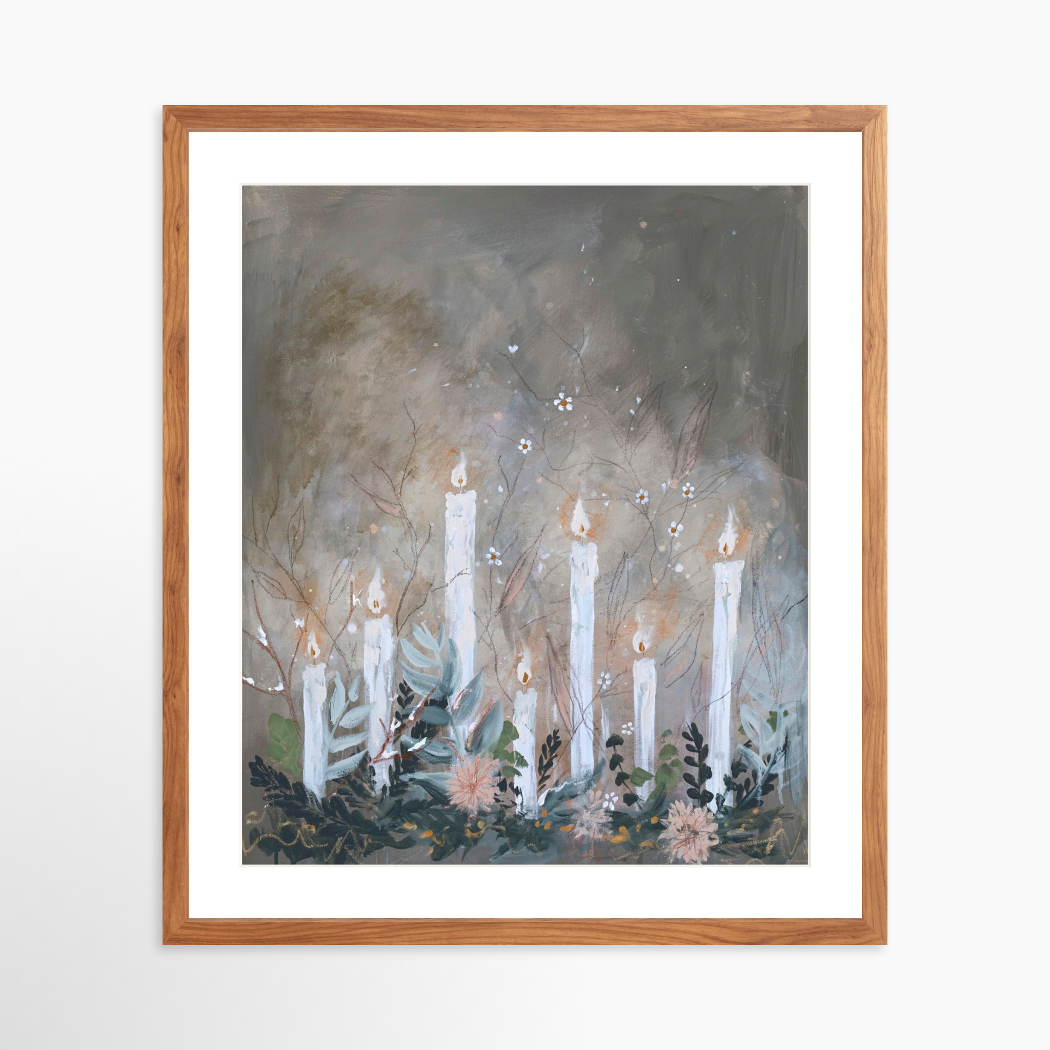 20x25 / Light Walnut Frame + White Mat