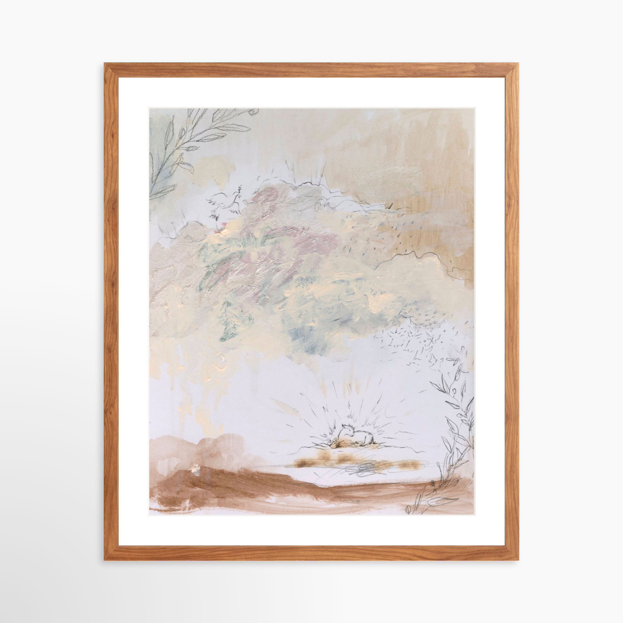 20x25 / Light Walnut Frame + White Mat