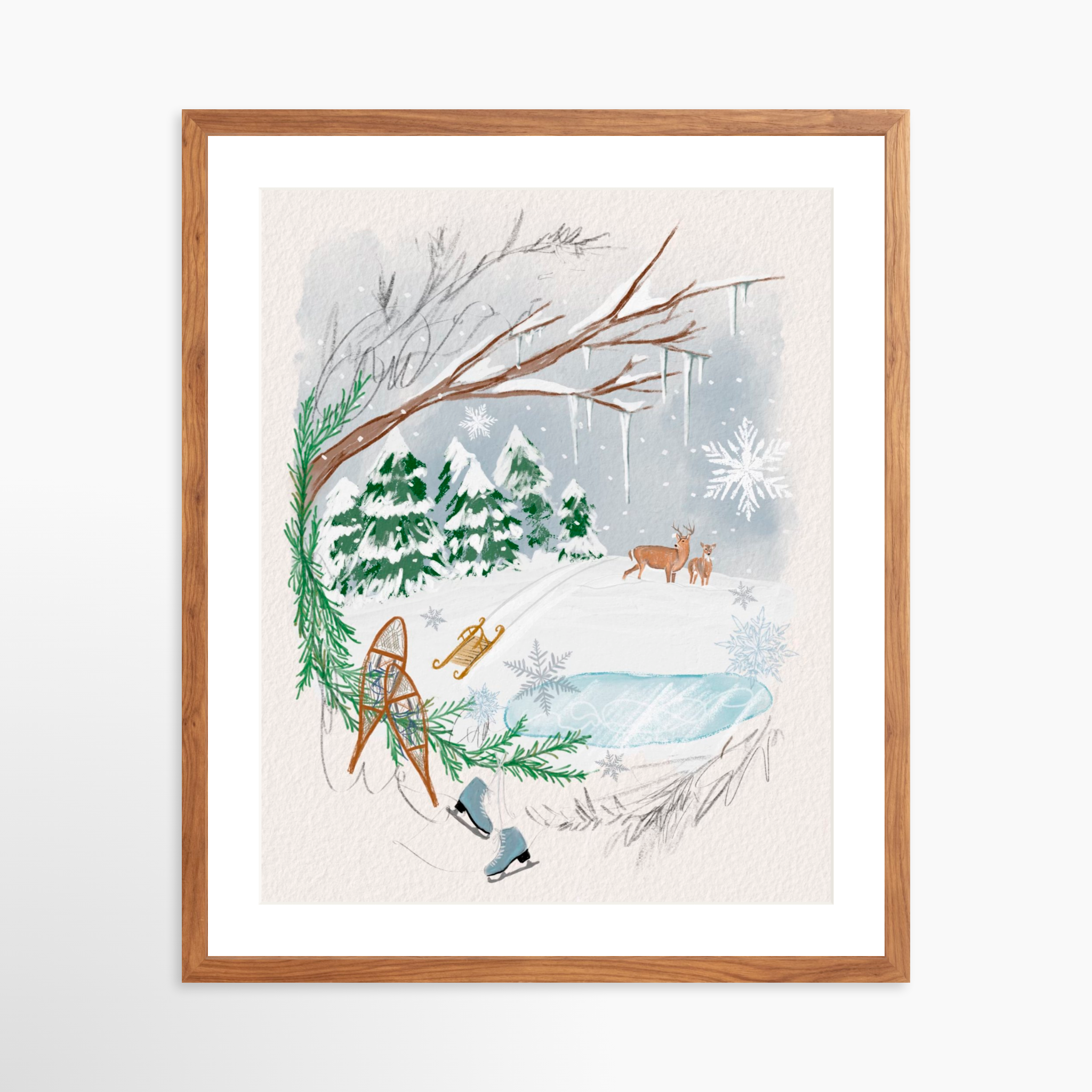 20x25 / Light Walnut Frame + White Mat