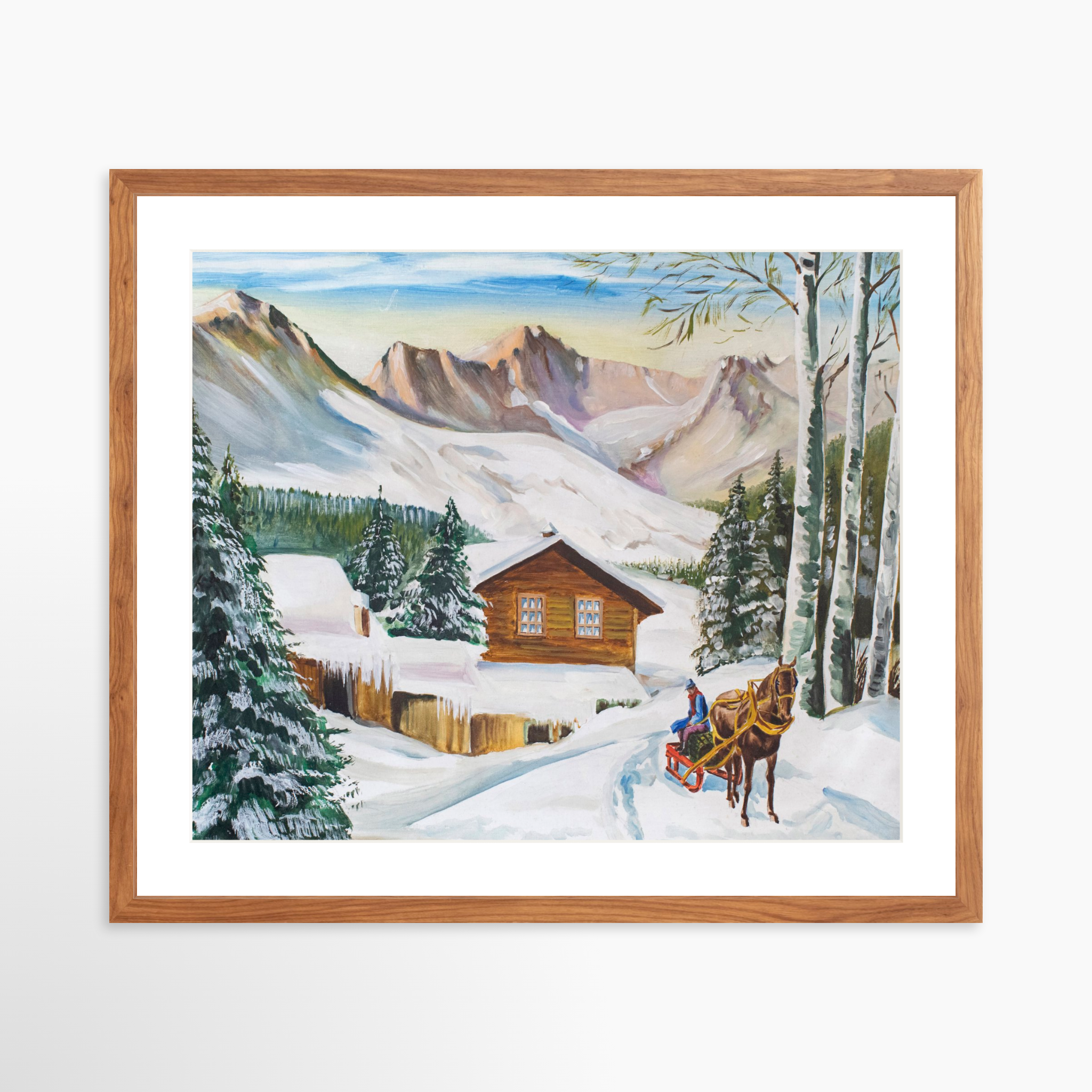 25x20 / Light Walnut Frame + White Mat