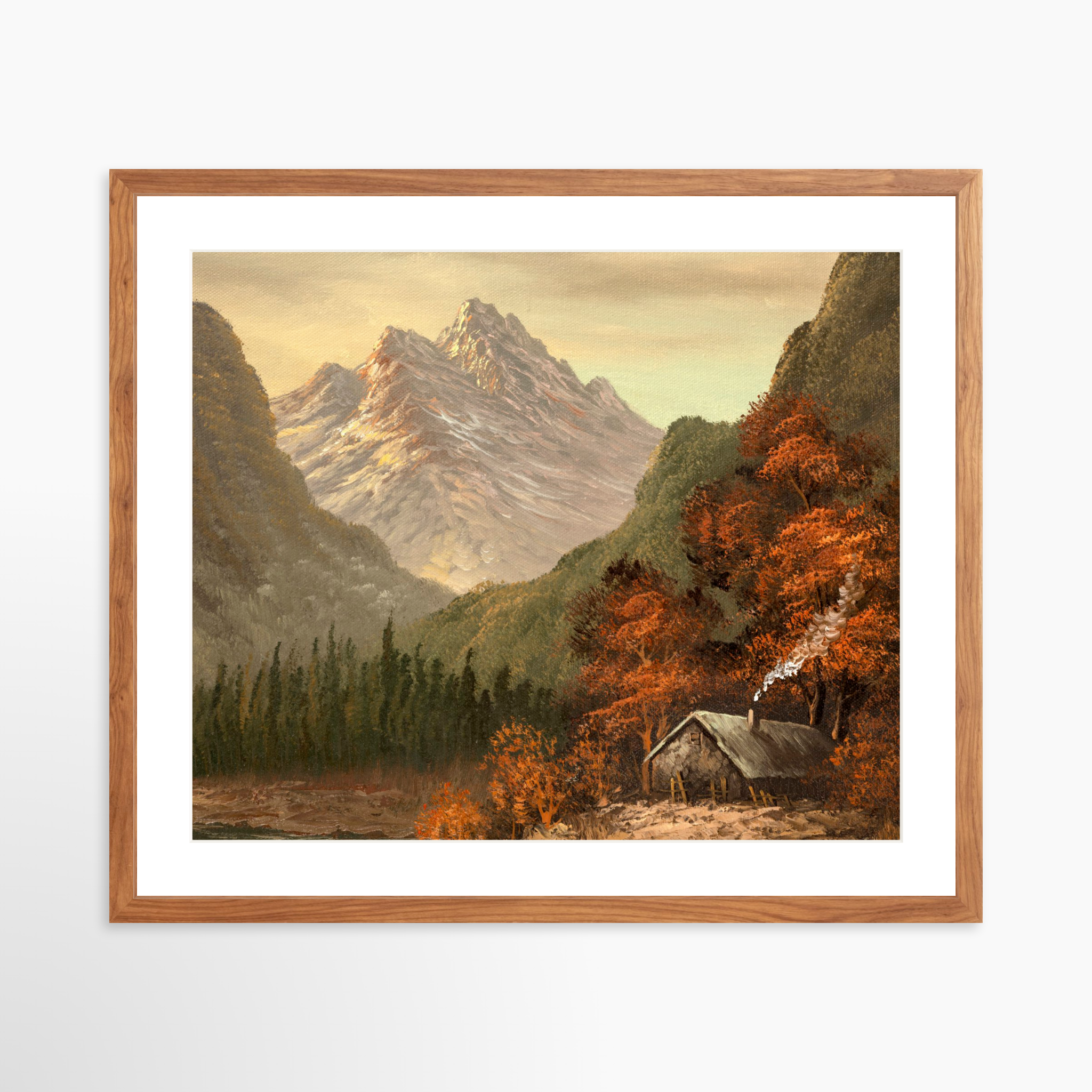 25x20 / Light Walnut Frame + White Mat