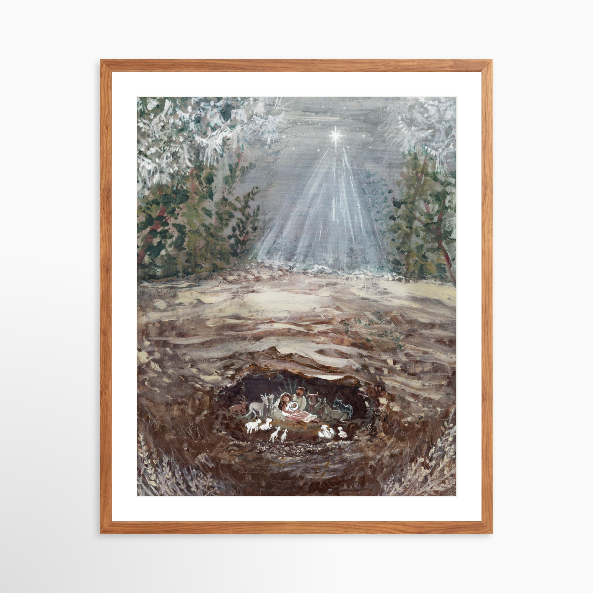 24x30 / Light Walnut Frame + White Mat