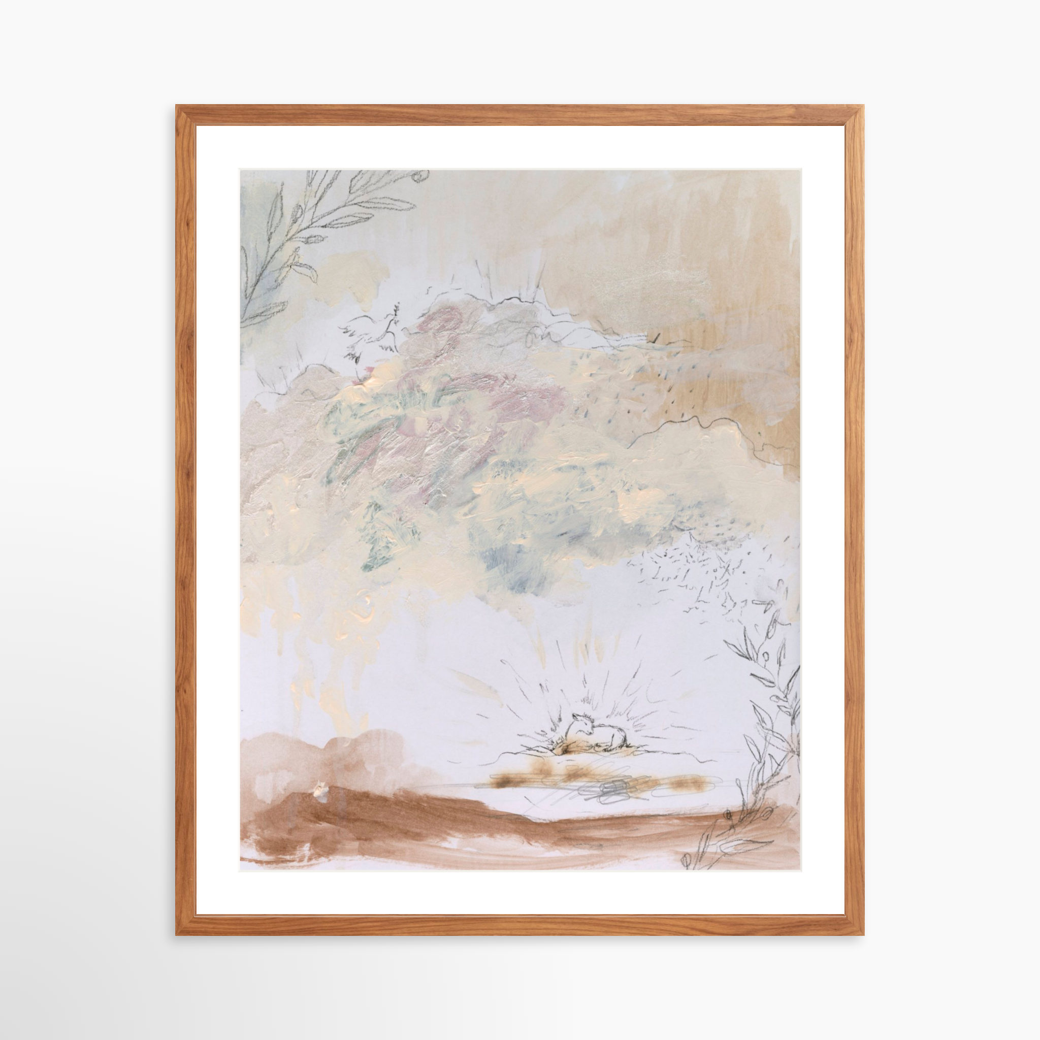 24x30 / Light Walnut Frame + White Mat