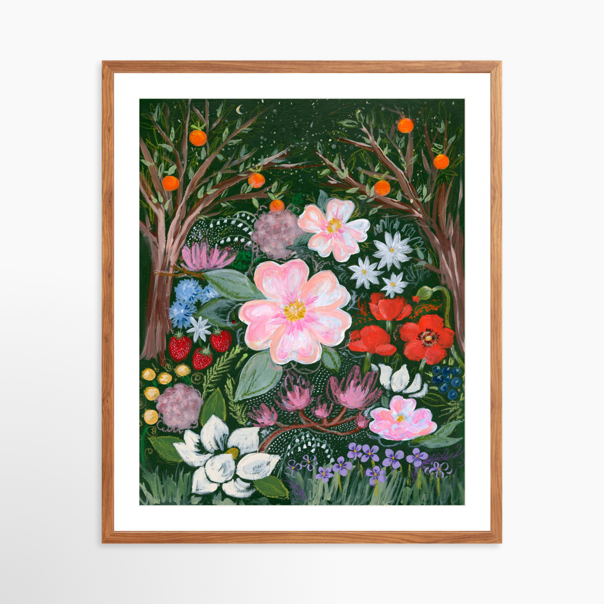 24x30 / Light Walnut Frame + White Mat