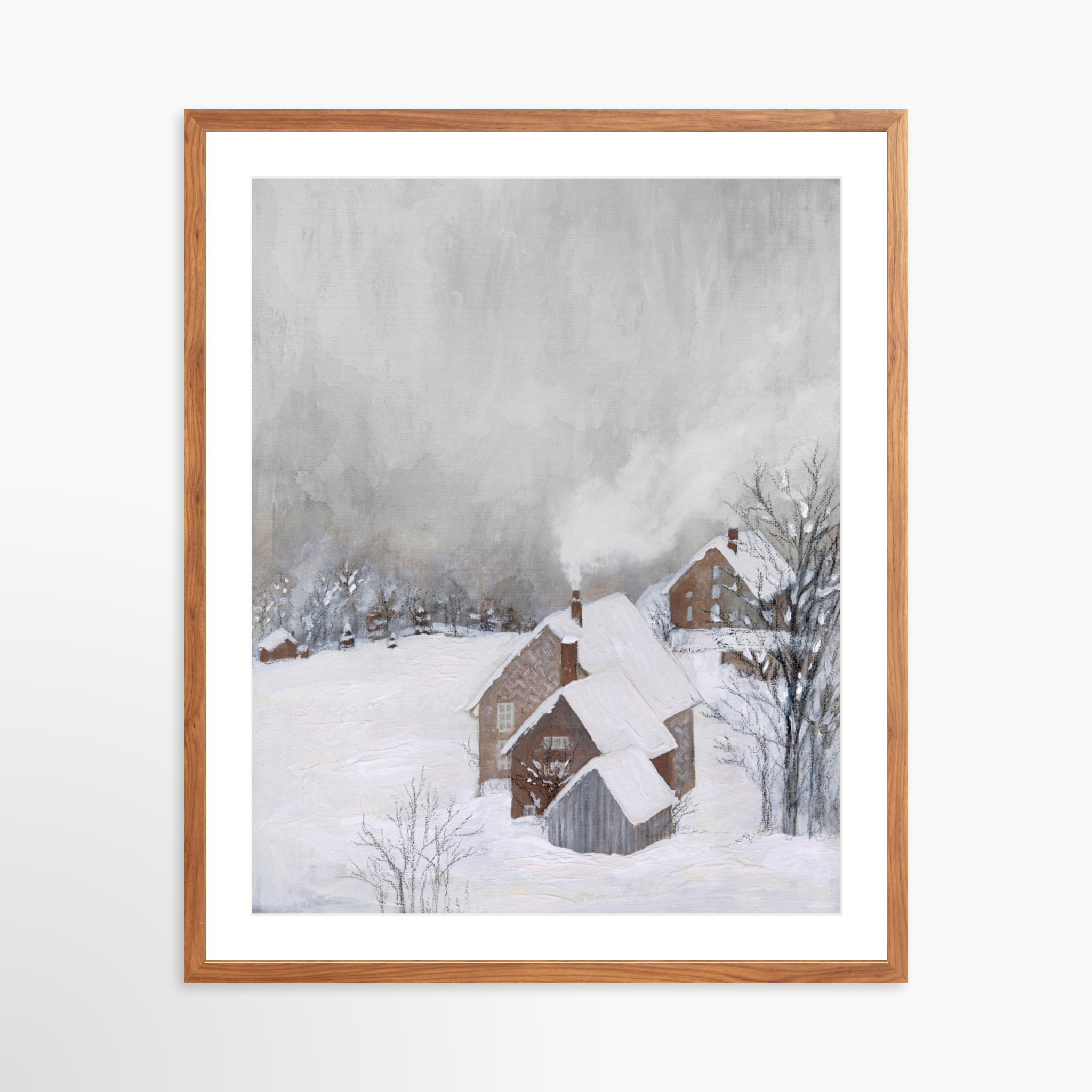 24x30 / Light Walnut Frame + White Mat