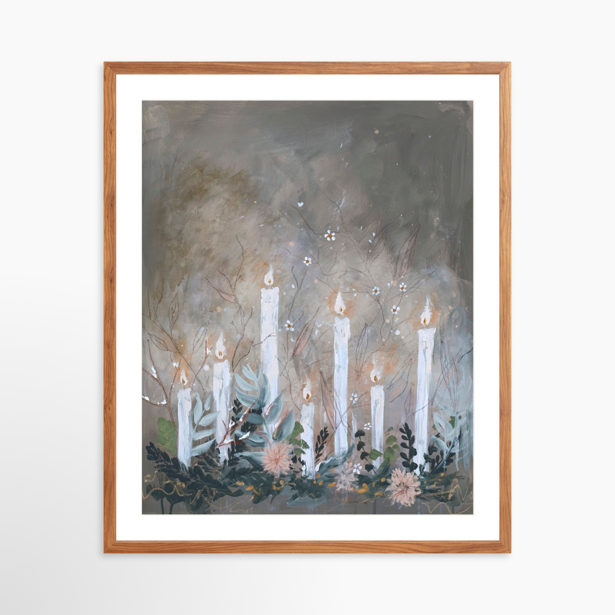 24x30 / Light Walnut Frame + White Mat