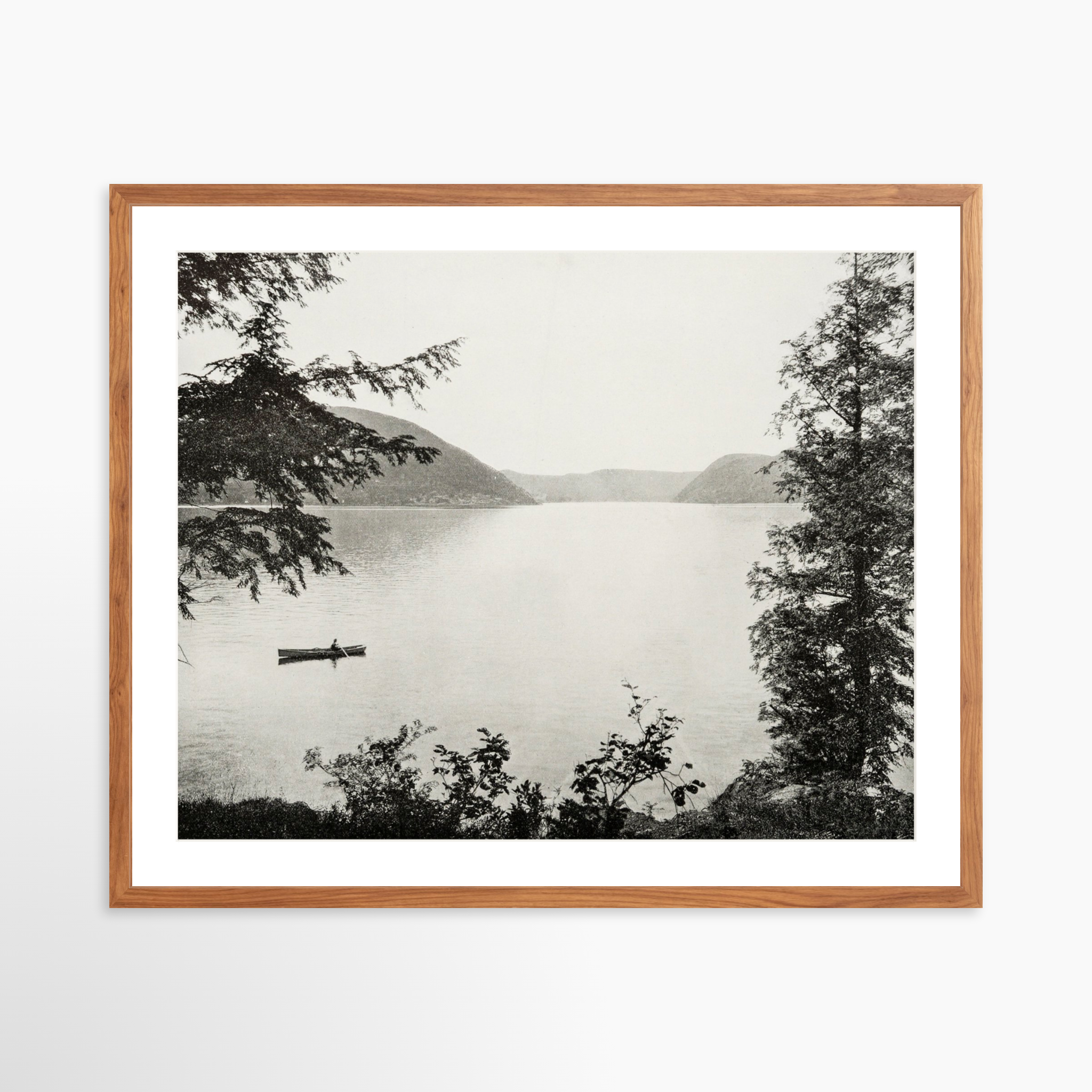 30x24 / Light Walnut Frame + White Mat