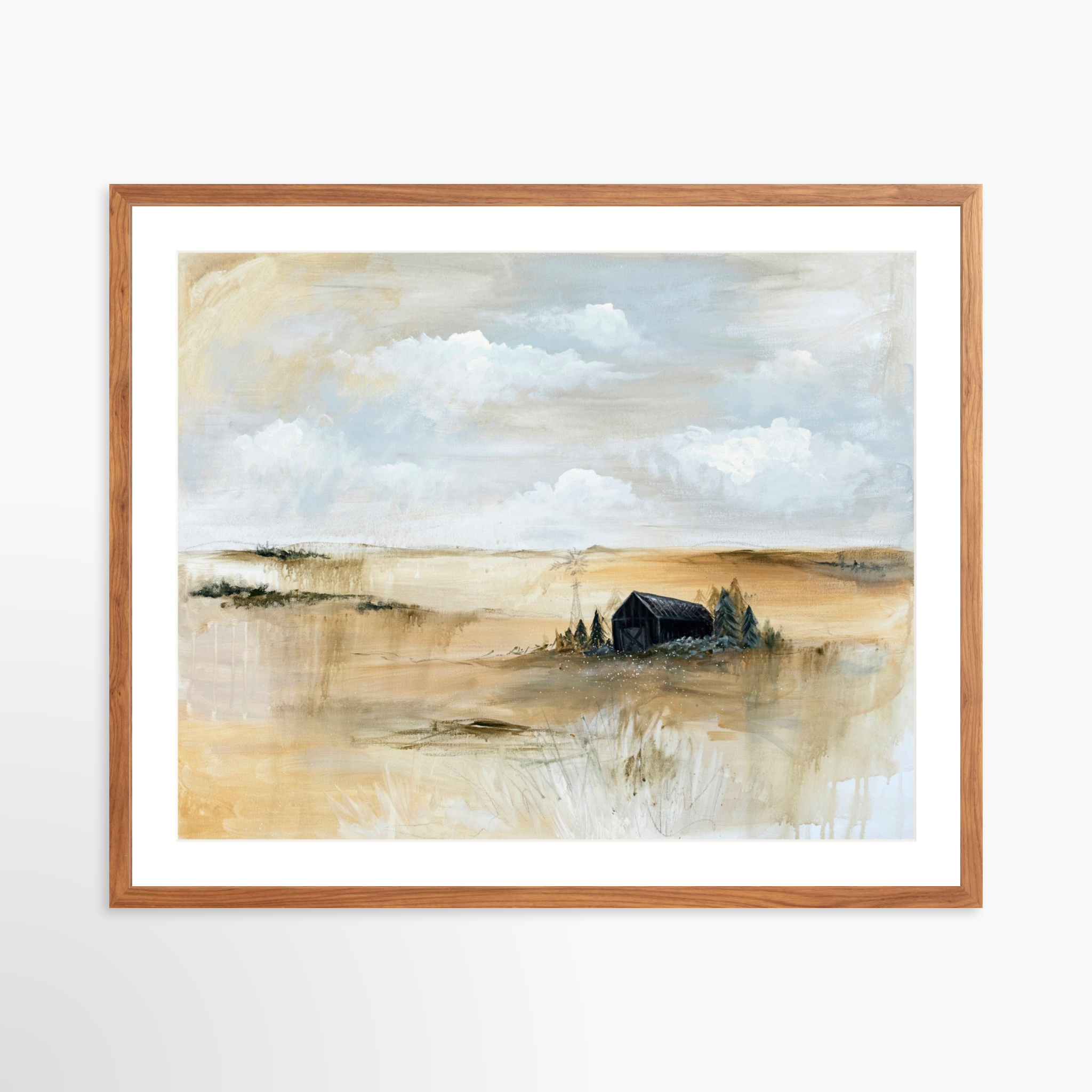 30x24 / Light Walnut Frame + White Mat