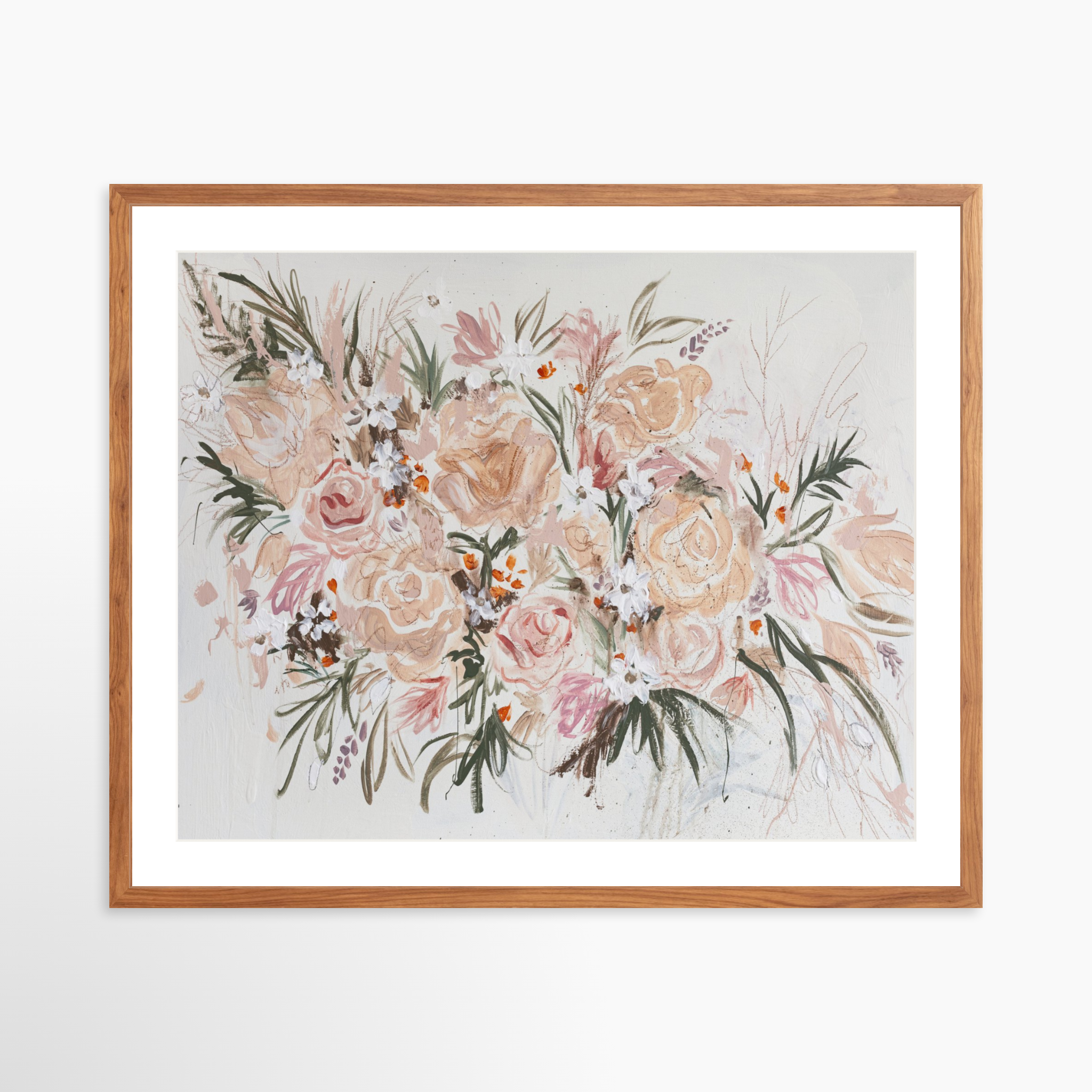 30x24 / Light Walnut Frame + White Mat