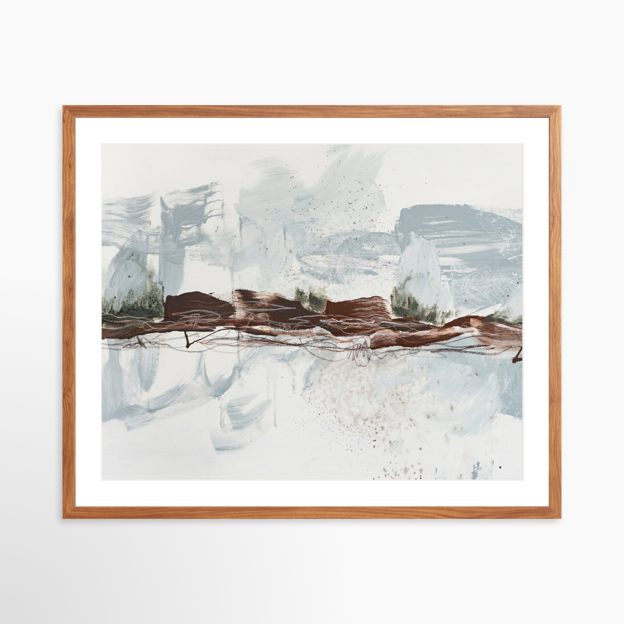 30x24 / Light Walnut Frame + White Mat