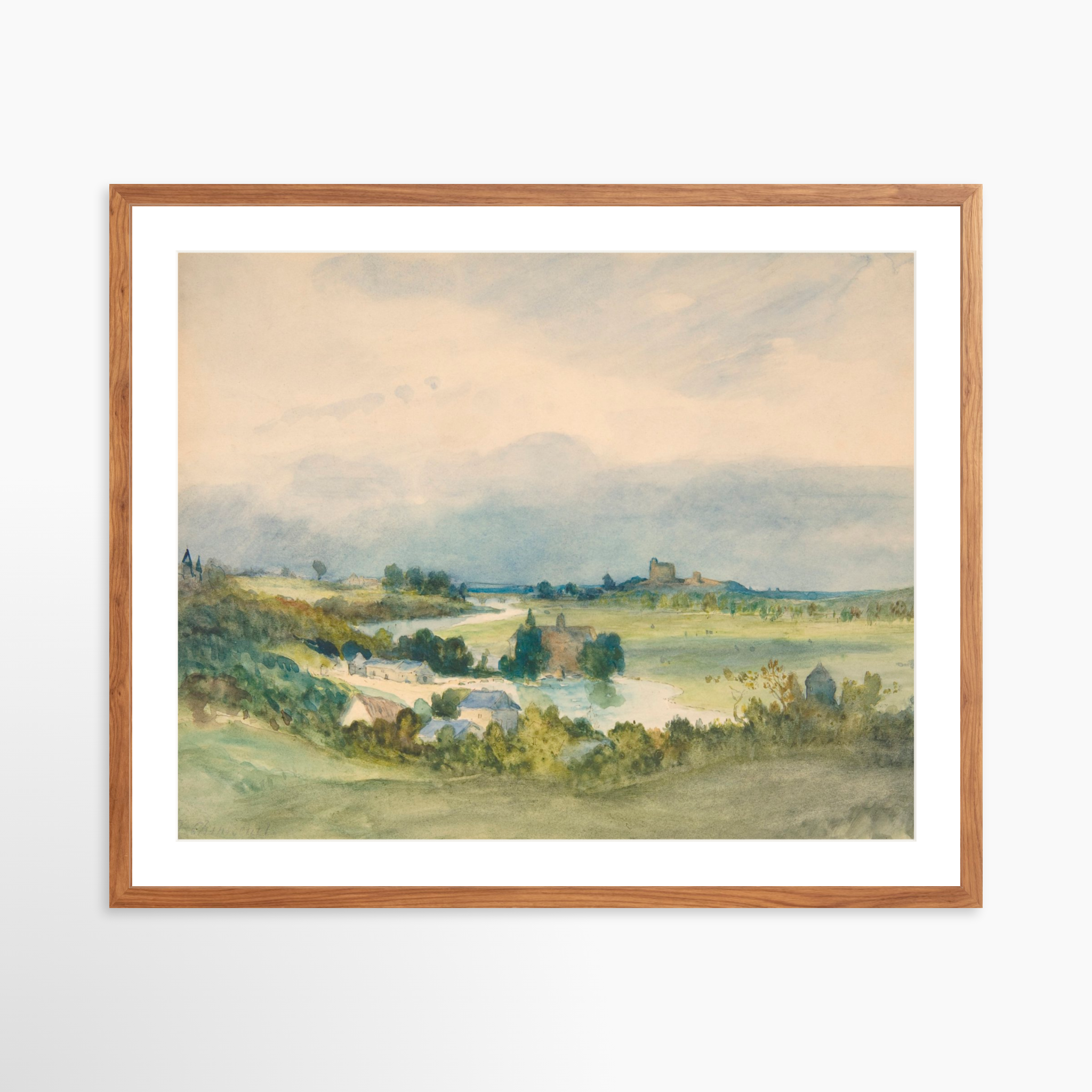 30x24 / Light Walnut Frame + White Mat