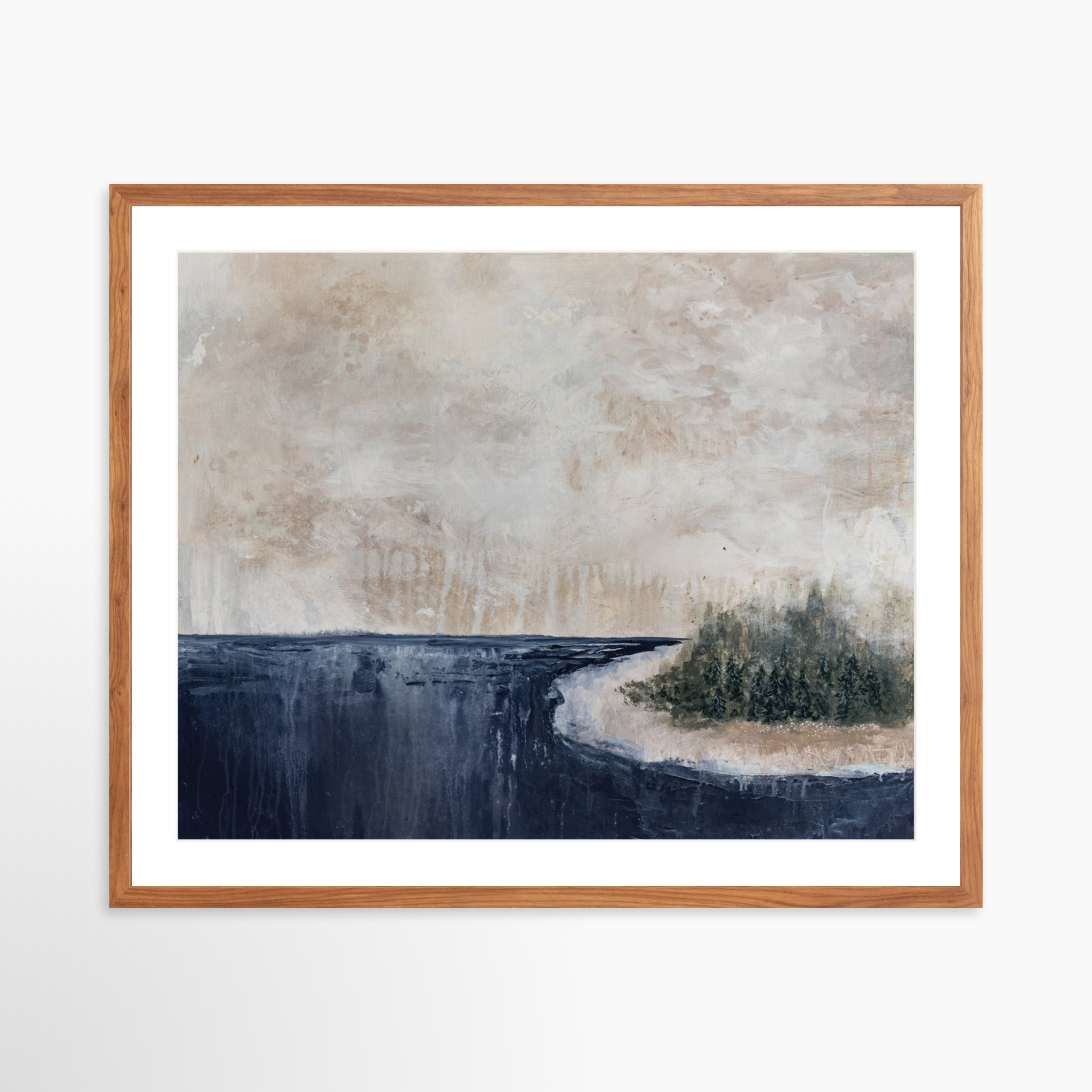 30x24 / Light Walnut Frame + White Mat